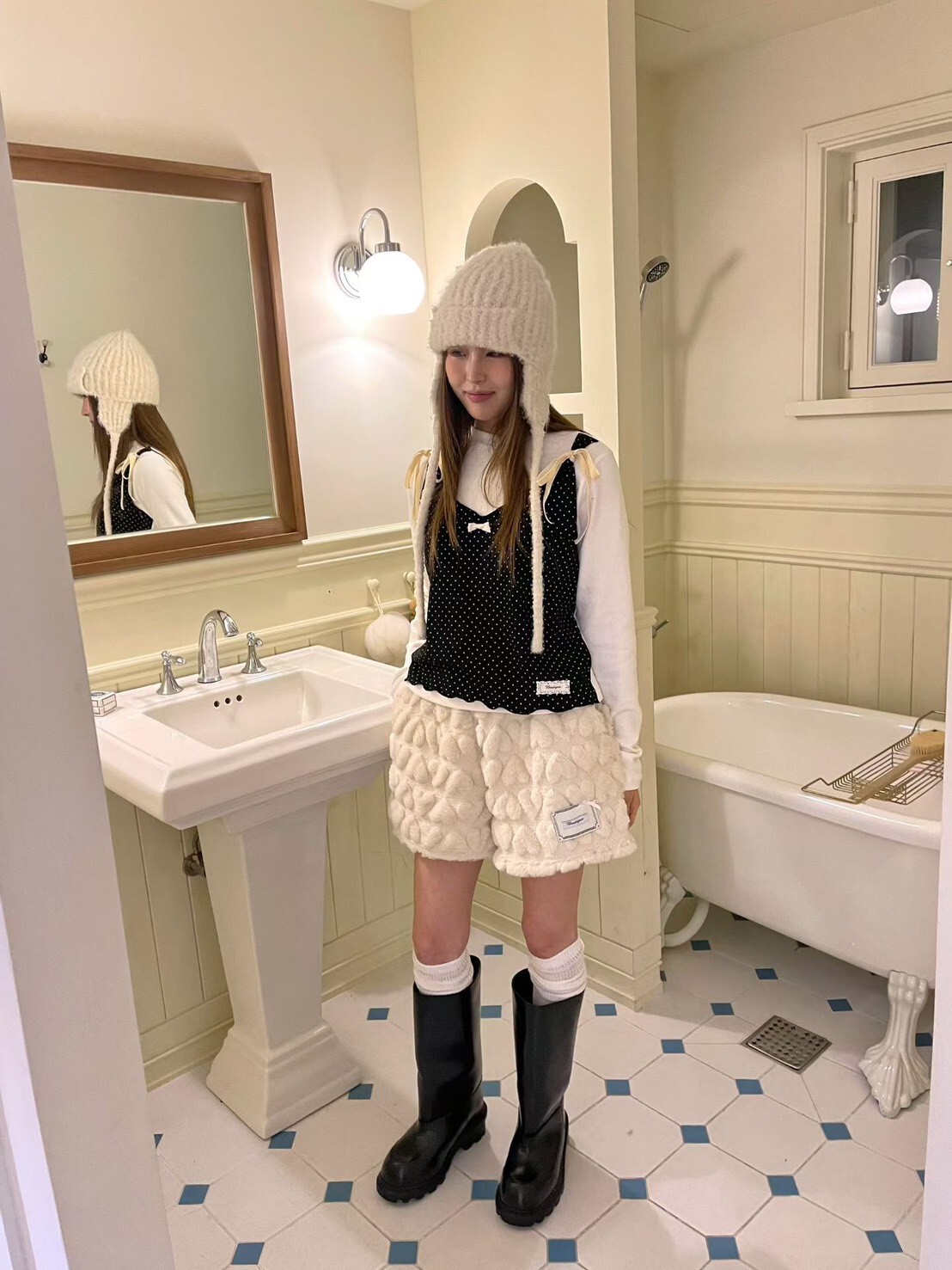 點點綁結背心假兩件式上衣