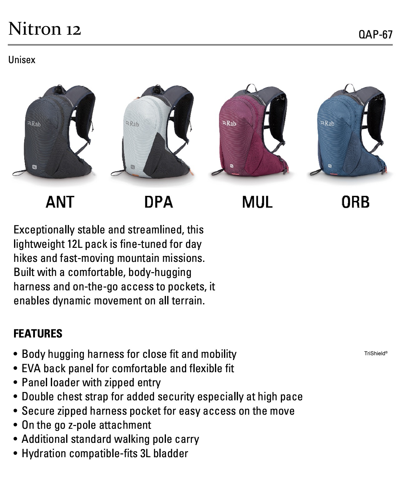Rab. Nitron 12L Lightweight Pack ( Colour : Dark Pewter/Anthracite • DPA )