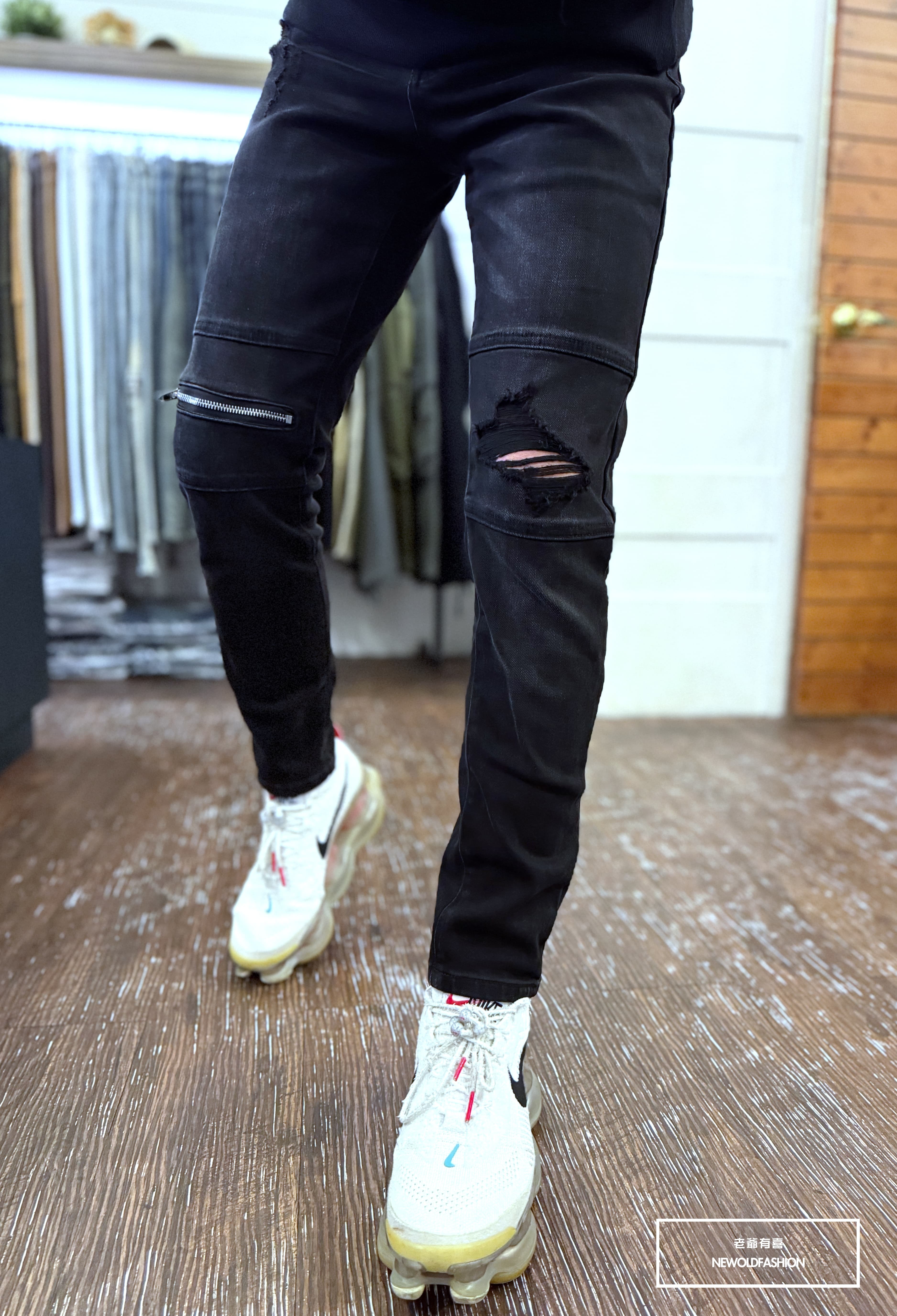 『新品上市』重磅不對稱拉鍊補丁小直筒褲(NOF25101606)