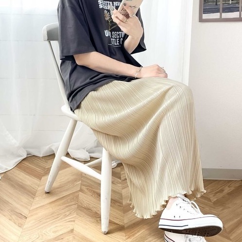 日本 荷葉邊褶皺修身長裙