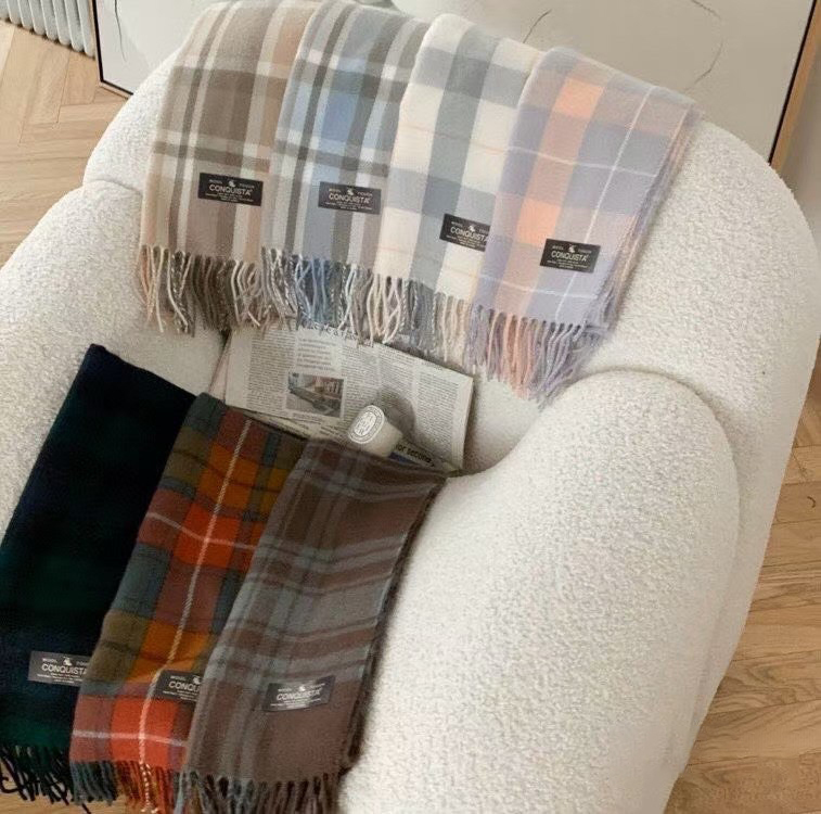 亮眼配色格紋毛呢流蘇圍巾 / 7色