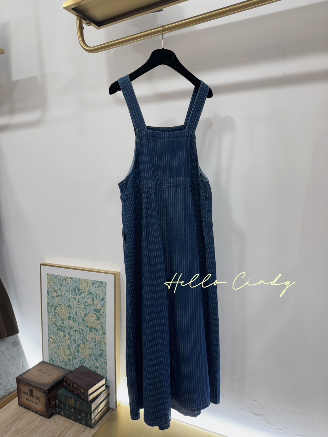 Baby系列 B08142 現貨-甜美系牛仔色直條吊帶長洋裝