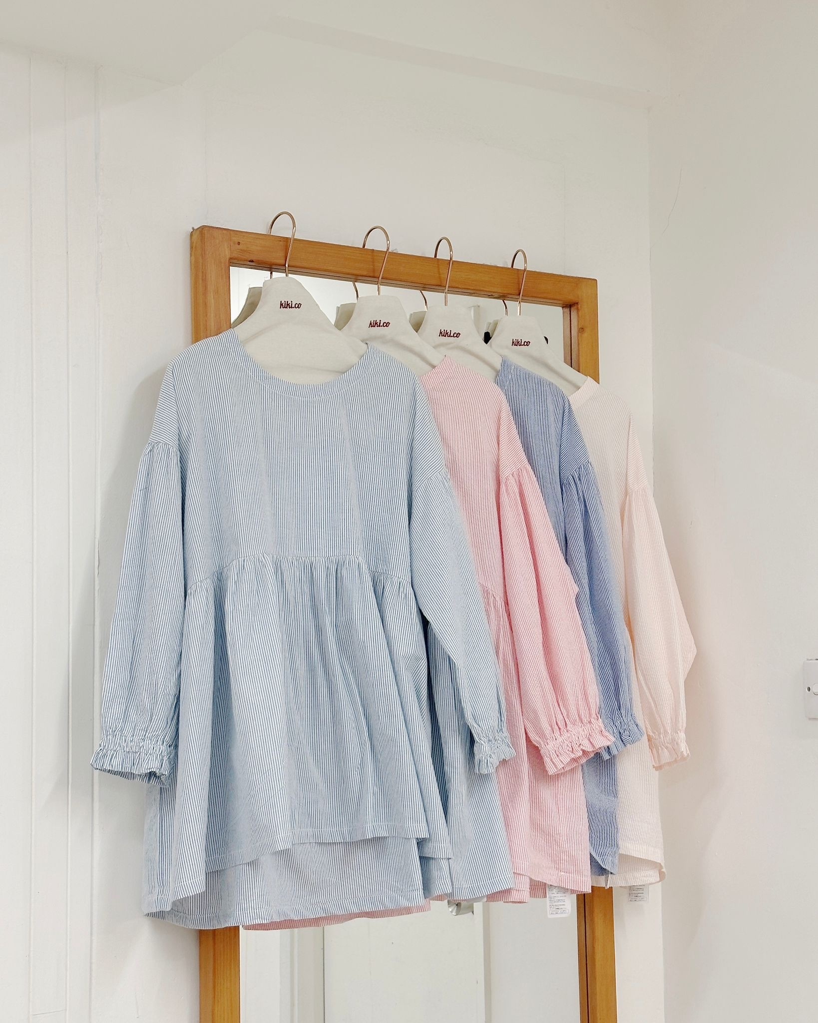 幼條紋圓領中長橡筋袖上衣