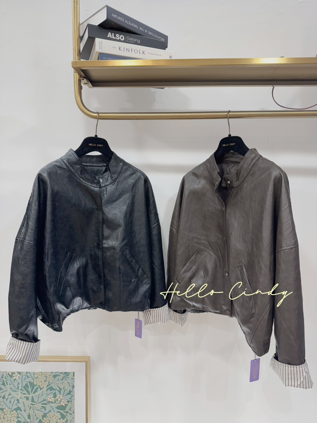 B10079 -韓國同款袖條紋拼接質感短皮衣外套