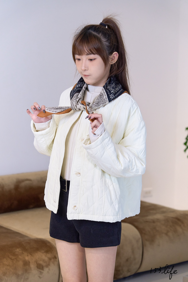 |現貨|質感菱格圍巾棉外套附造型領巾