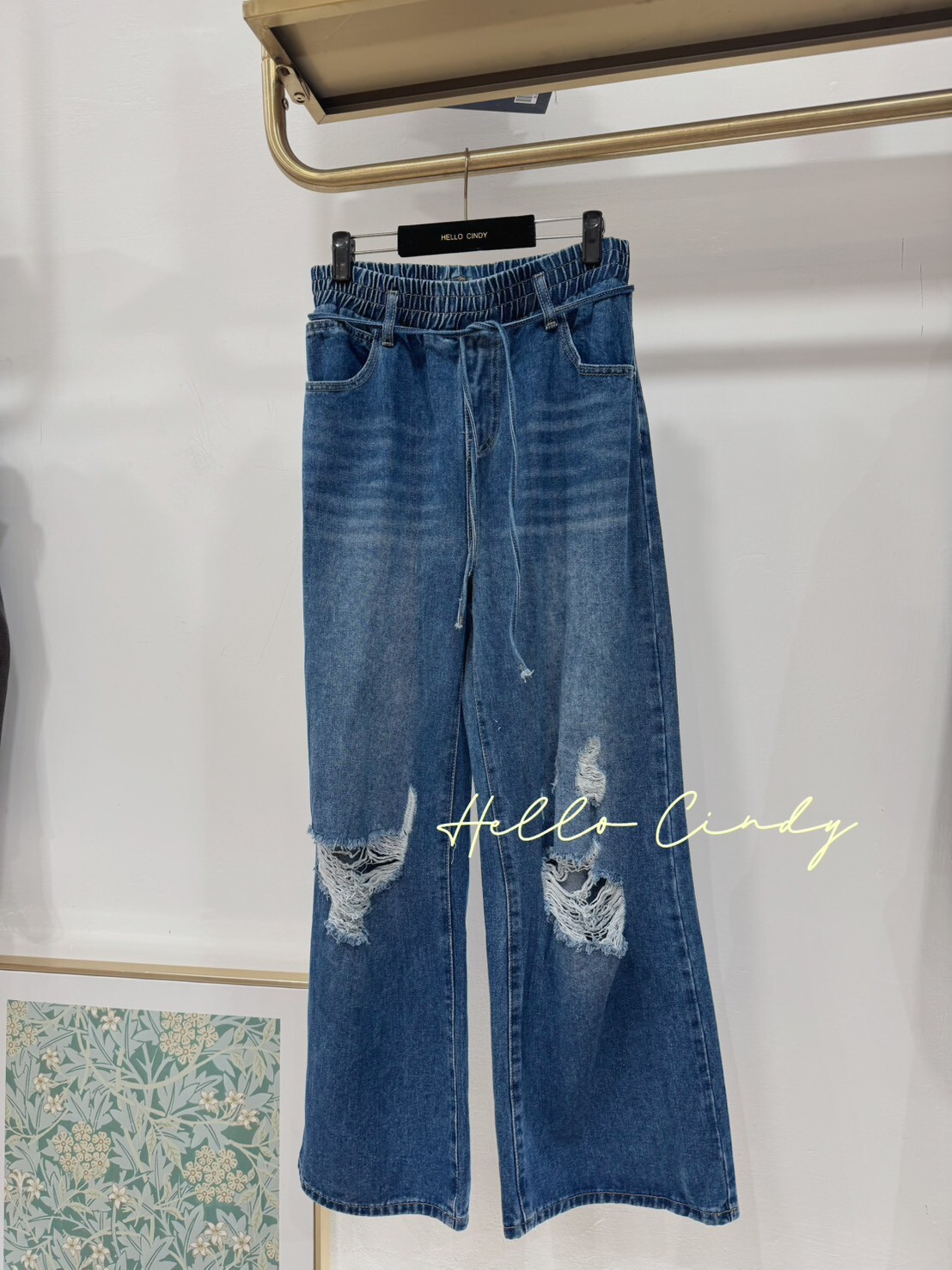 B10172 超好看的微破綁帶鬆緊牛仔褲