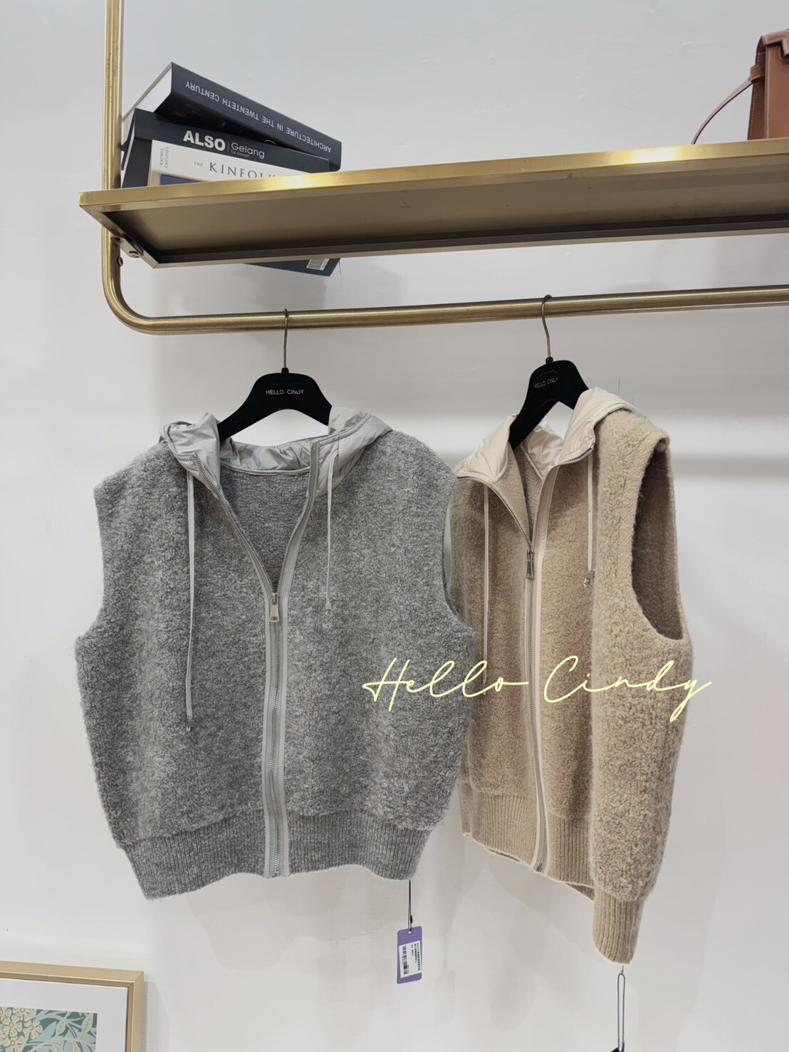 B10174 韓國輕薄優雅款捲捲毛連帽鋪棉背心