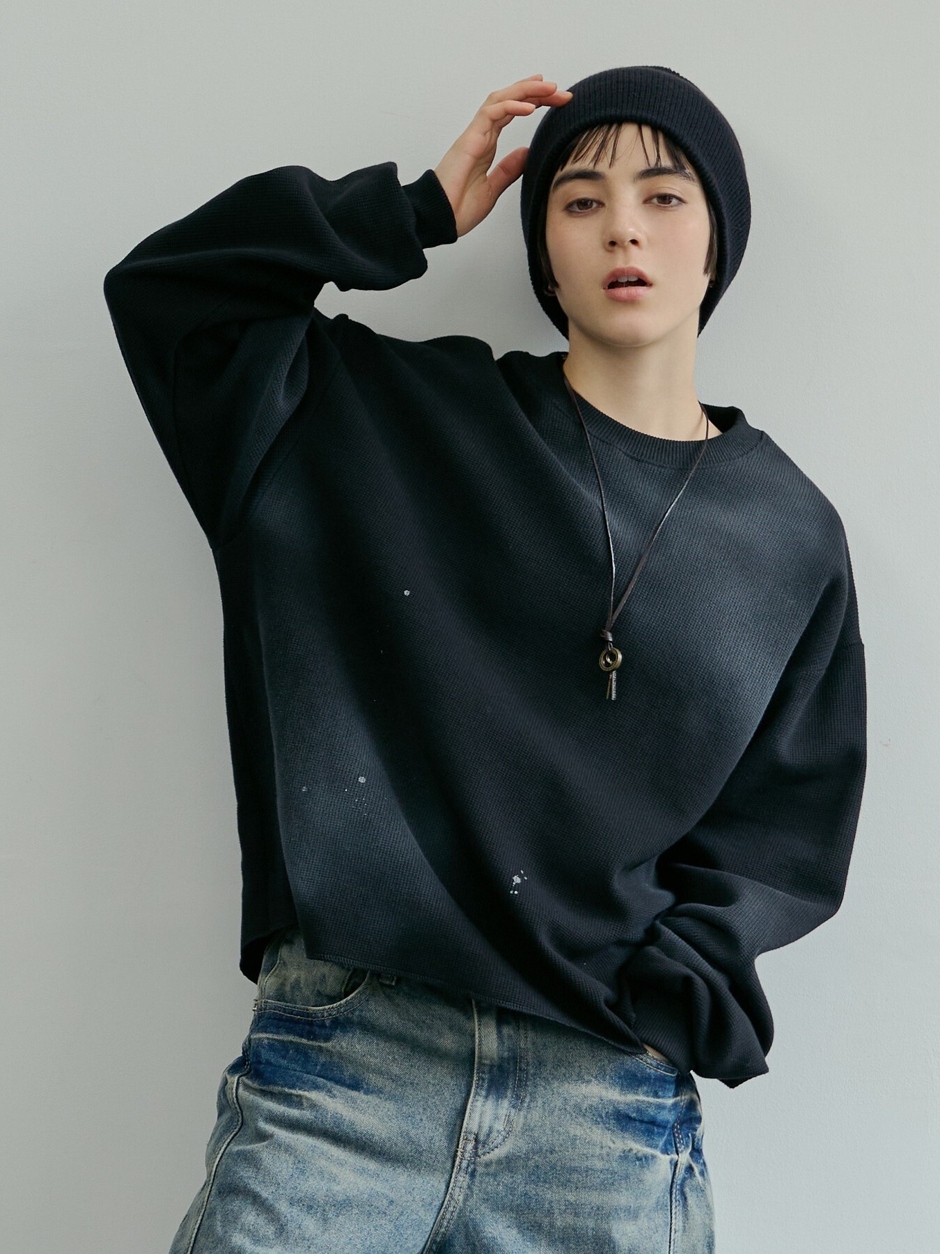 手工刷漆短款華夫格T卹