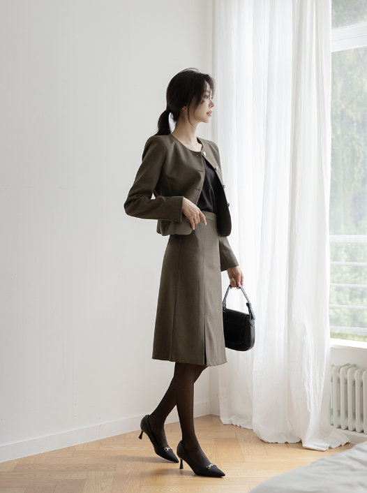 Zabara 微A字套裝中裙 [ 3色 / S,M,L ]