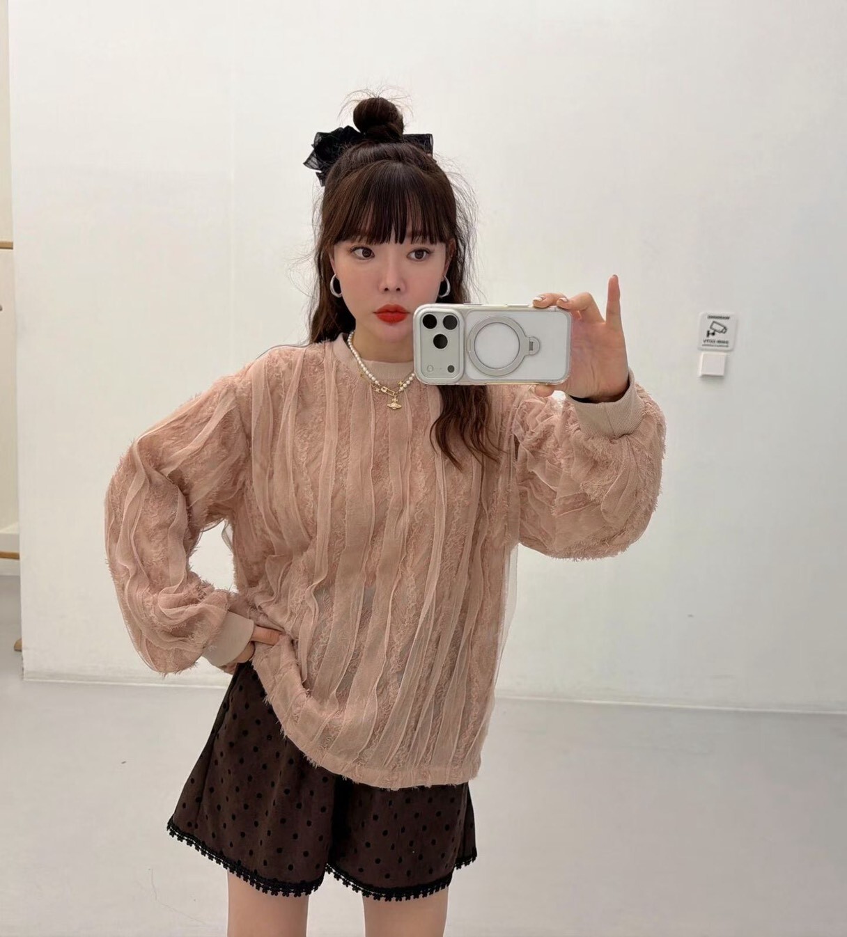 紗紗鬚蕾絲條上衣