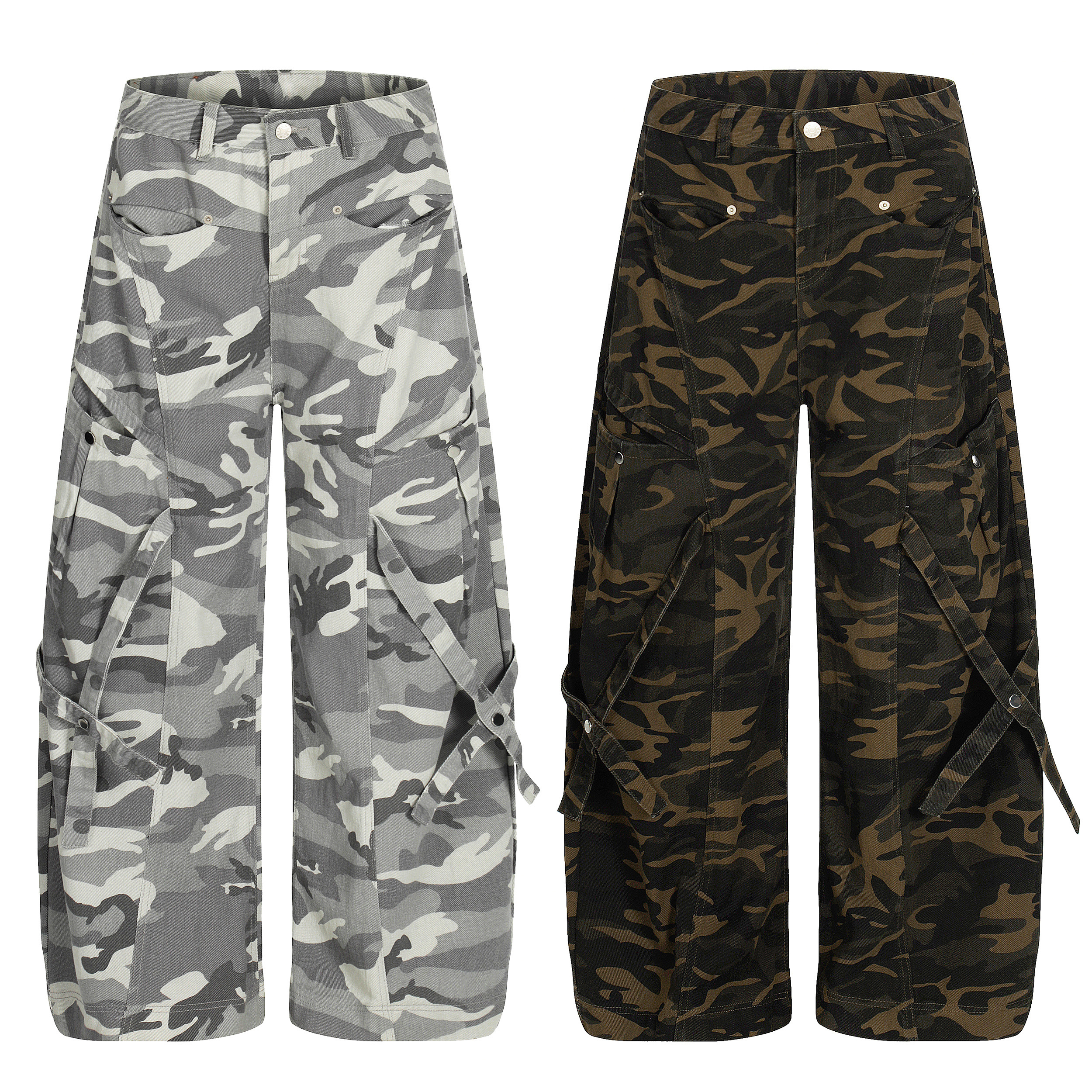 《S.V》交錯織帶彎刀迷彩褲