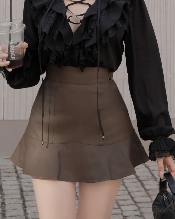 訂製-柔霧皮革魚尾褲裙