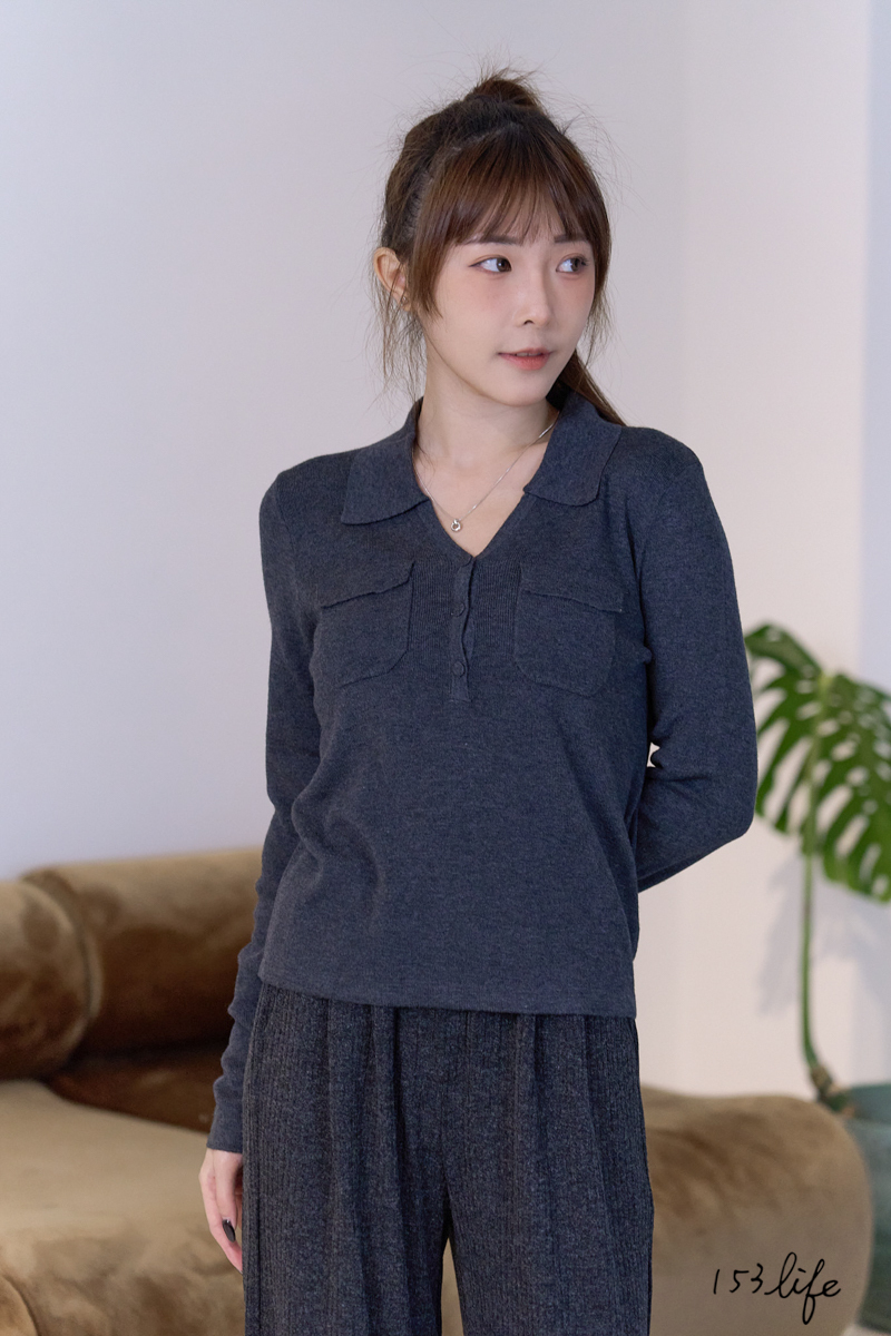 |現貨|細針織氣質開扣翻領上衣(3色)