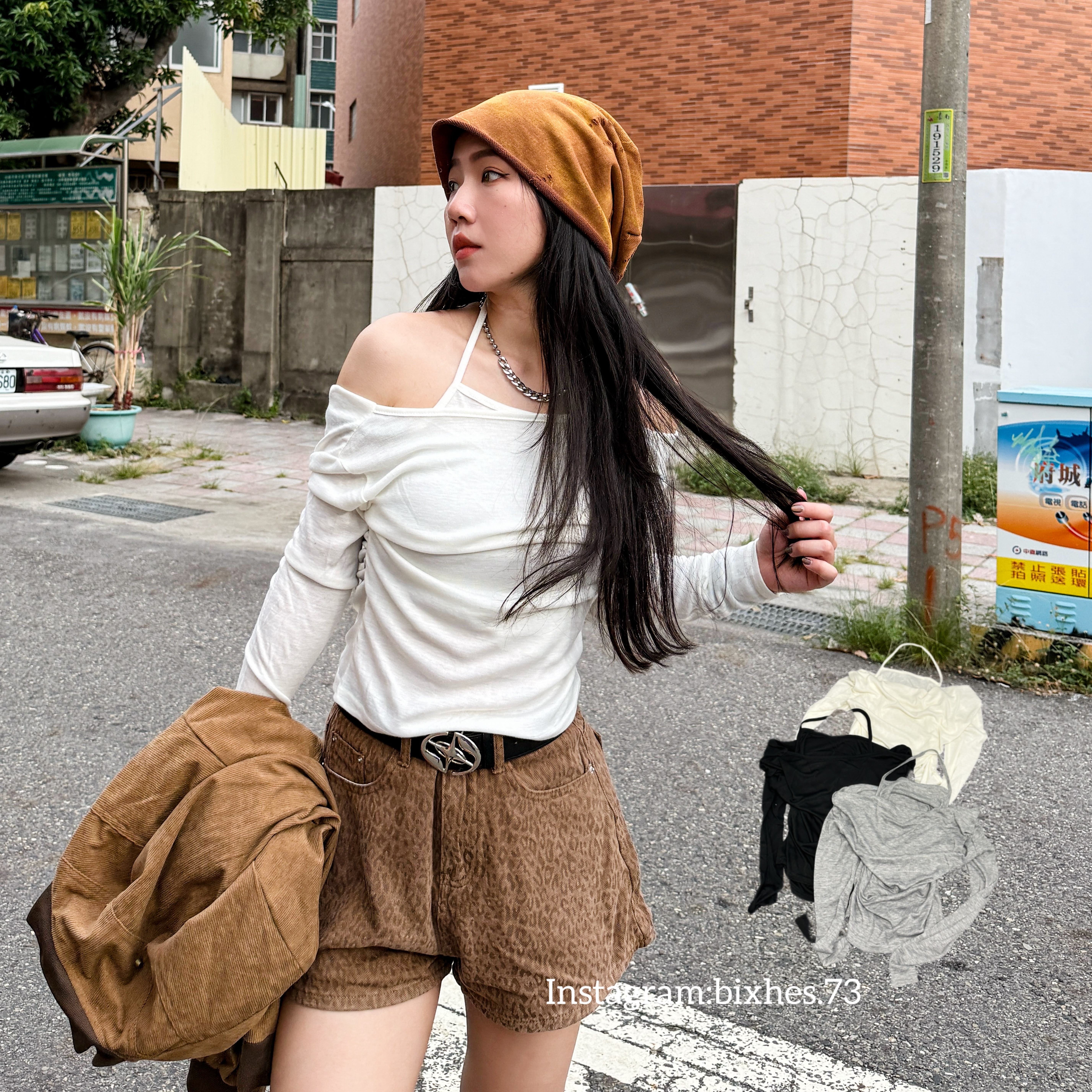 假兩件繞脖彈力長T(B00043)