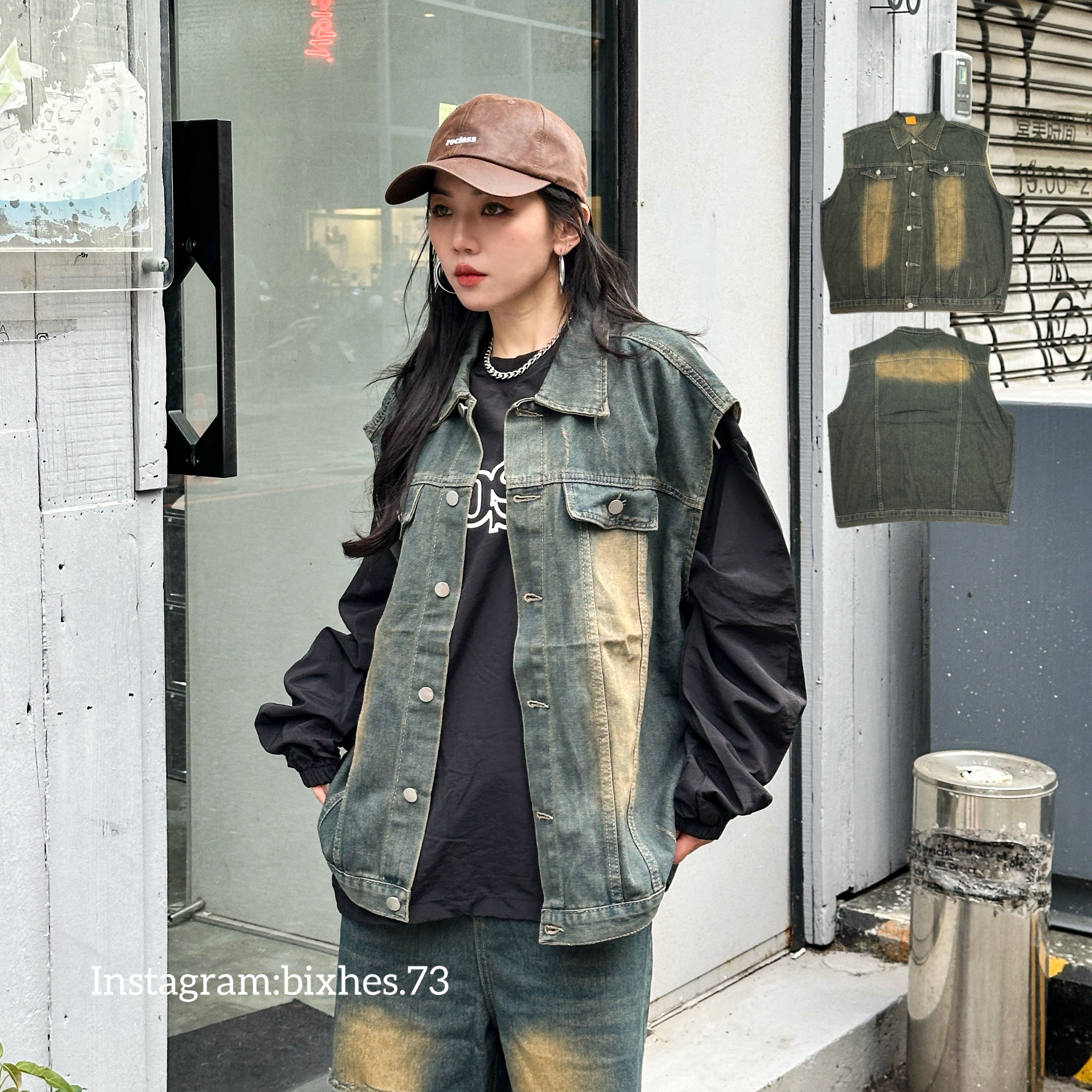 復古刷黃牛仔背心(C00004)