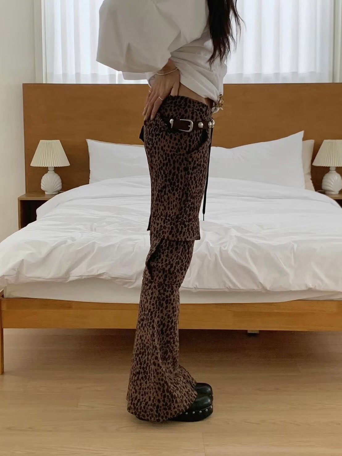 豹紋口袋貼腿長褲