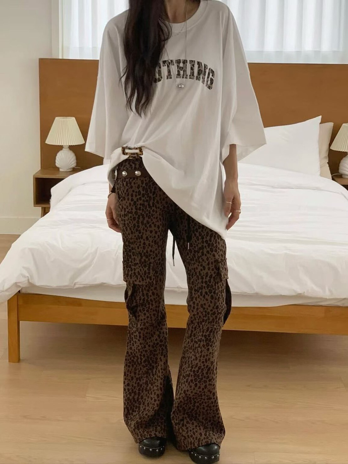 豹紋口袋貼腿長褲