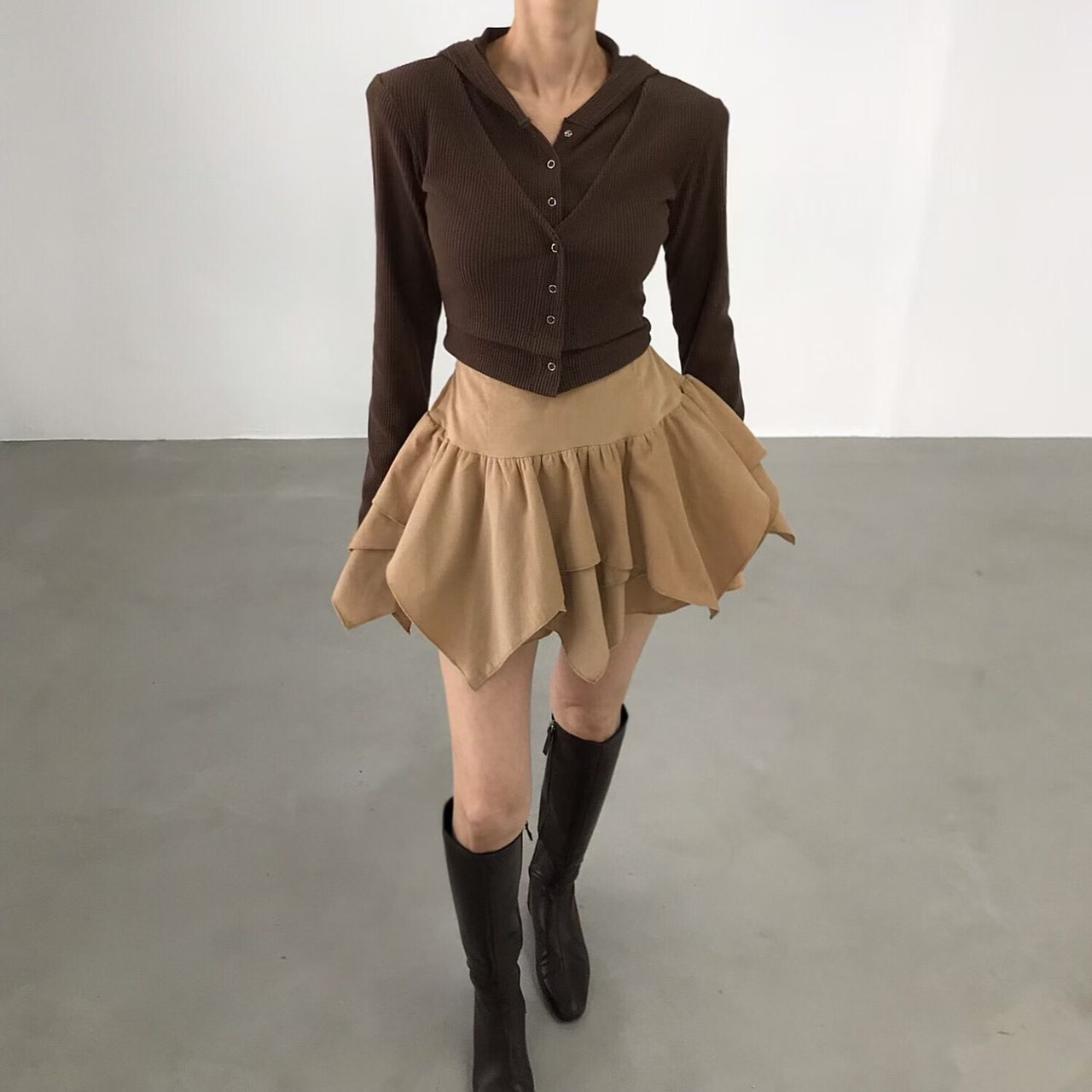 連帽開釦雙層合身T