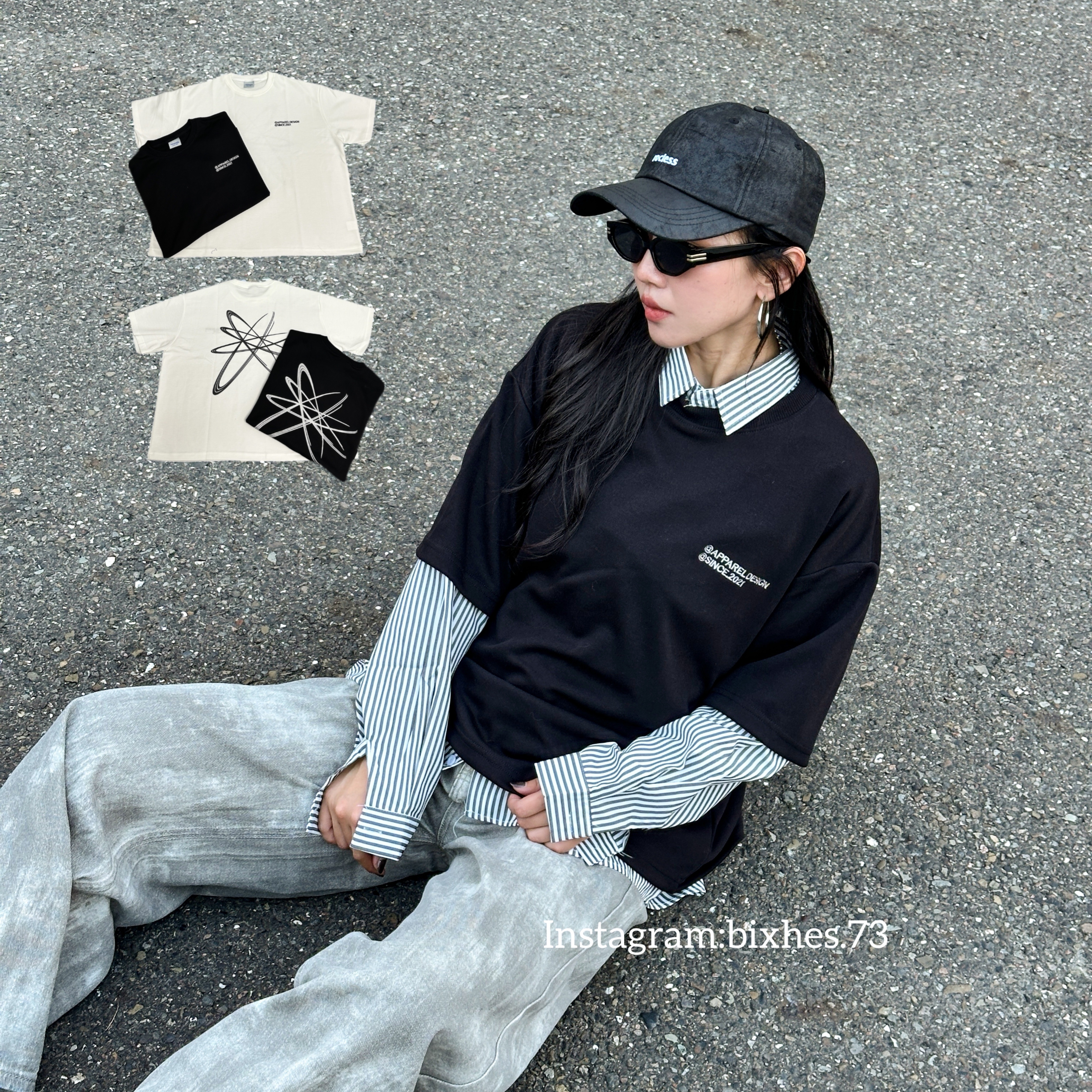 刺繡字放射寬短短T(A00013)