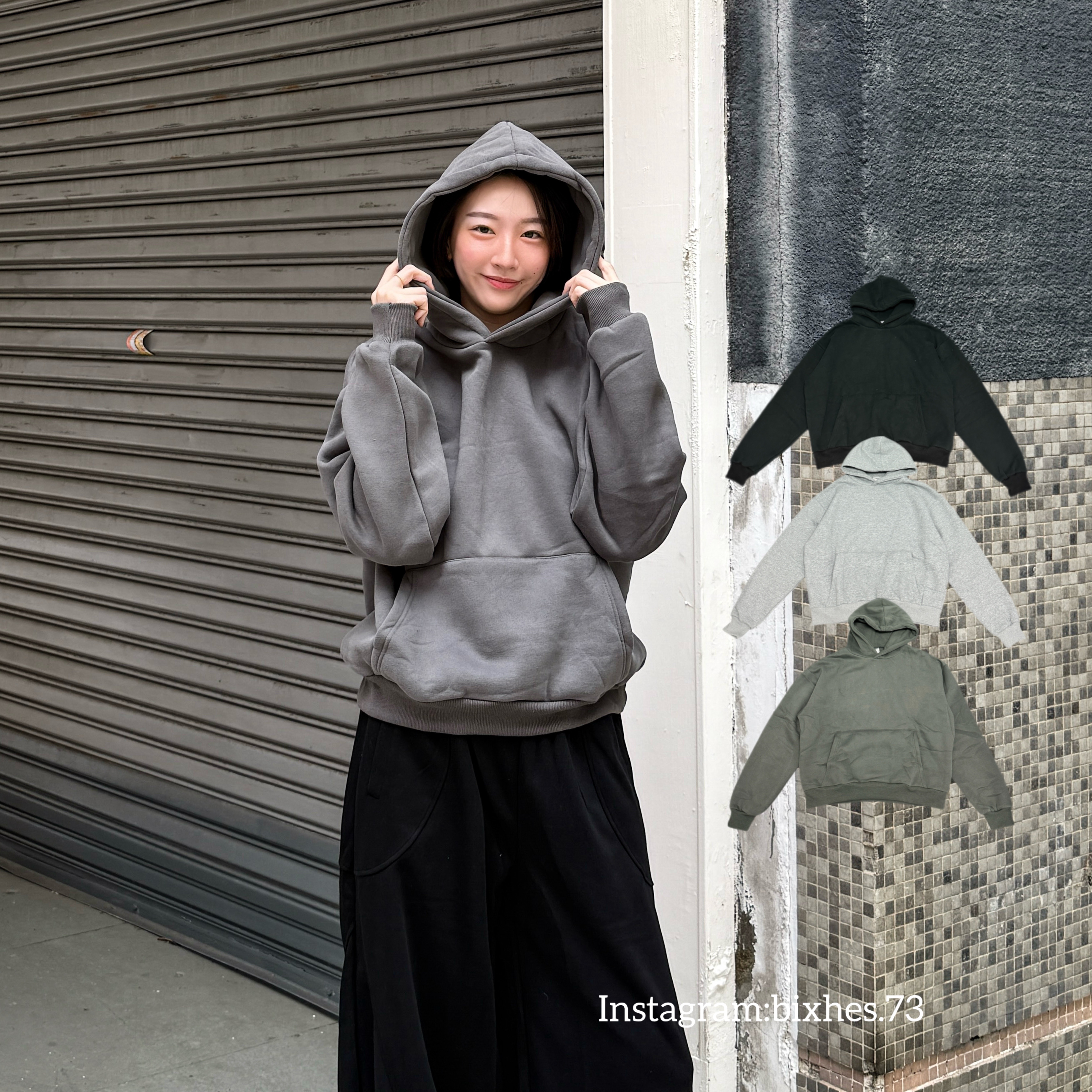 連帽純色寬短刷毛帽T(B00044)