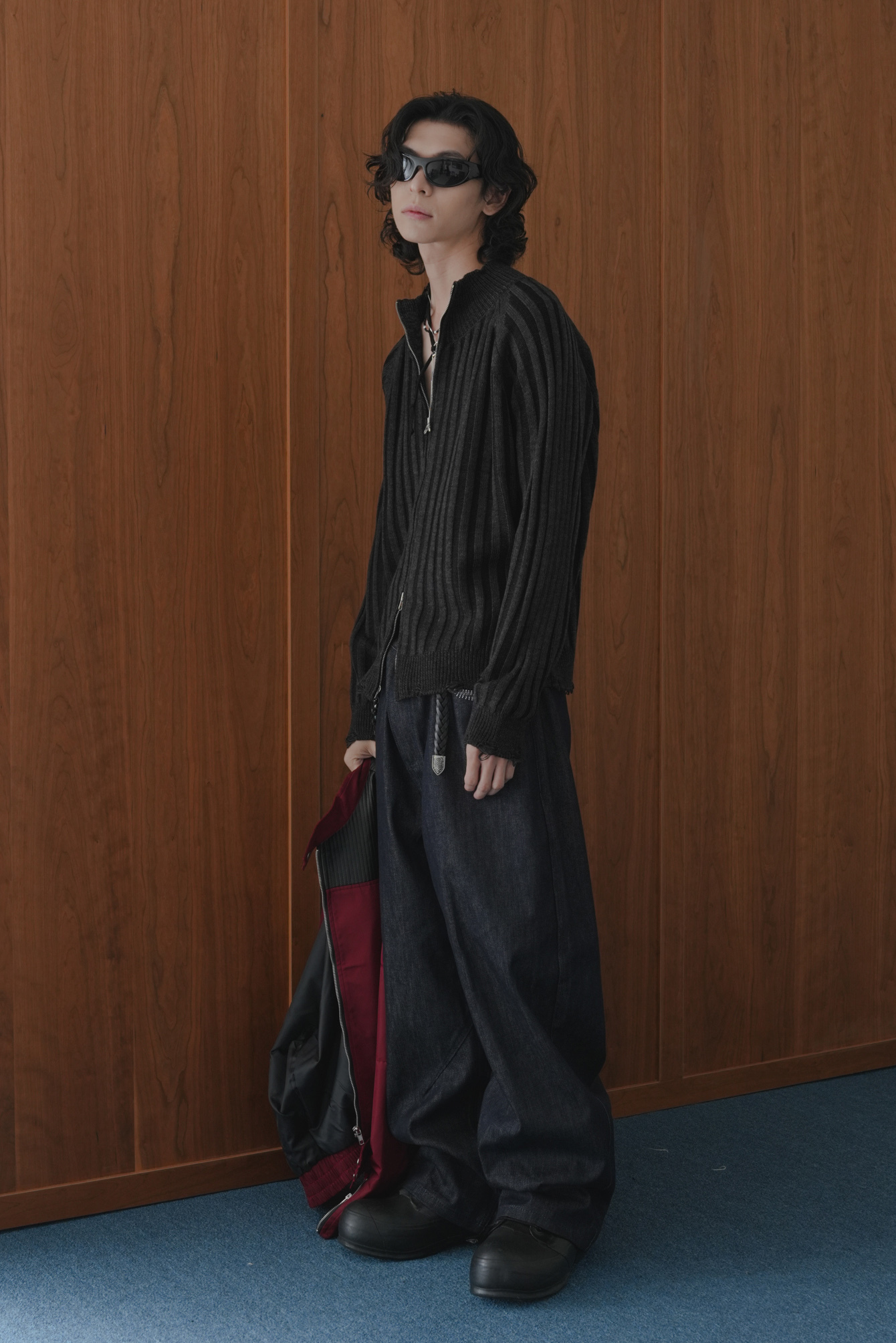 Contrast Knit Zip Up Sweater #外套