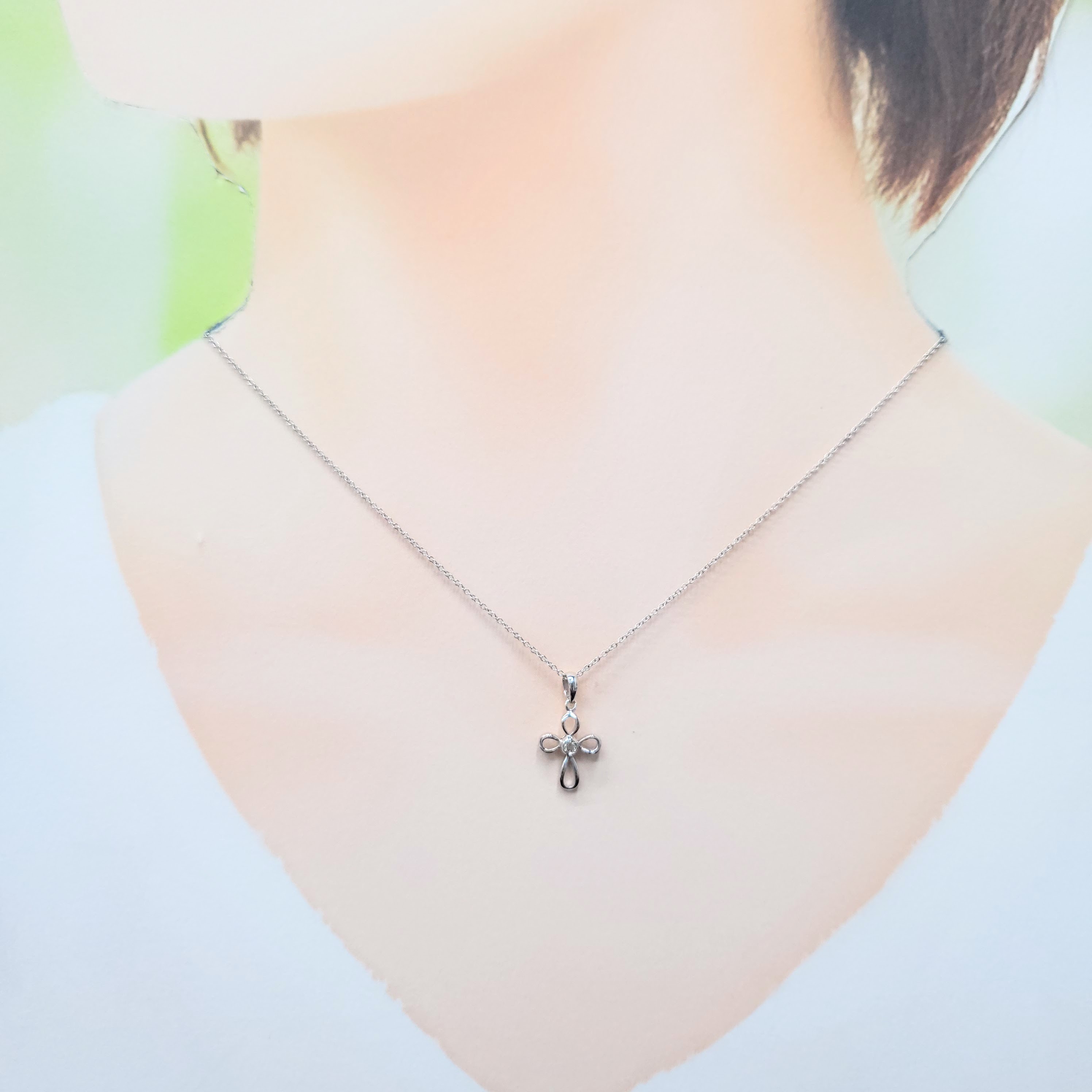 全新18K白金【單粒2份鑽石】吊墜