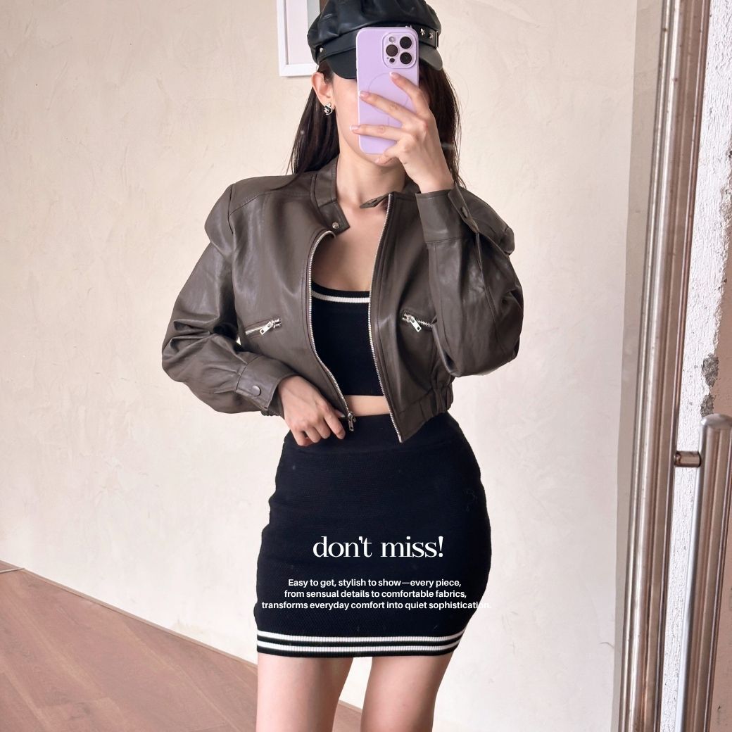 【短版皮外】DOMISS率性甜辣立領皮衣 短版皮衣 外套 必收氣場單品-3色(現貨)