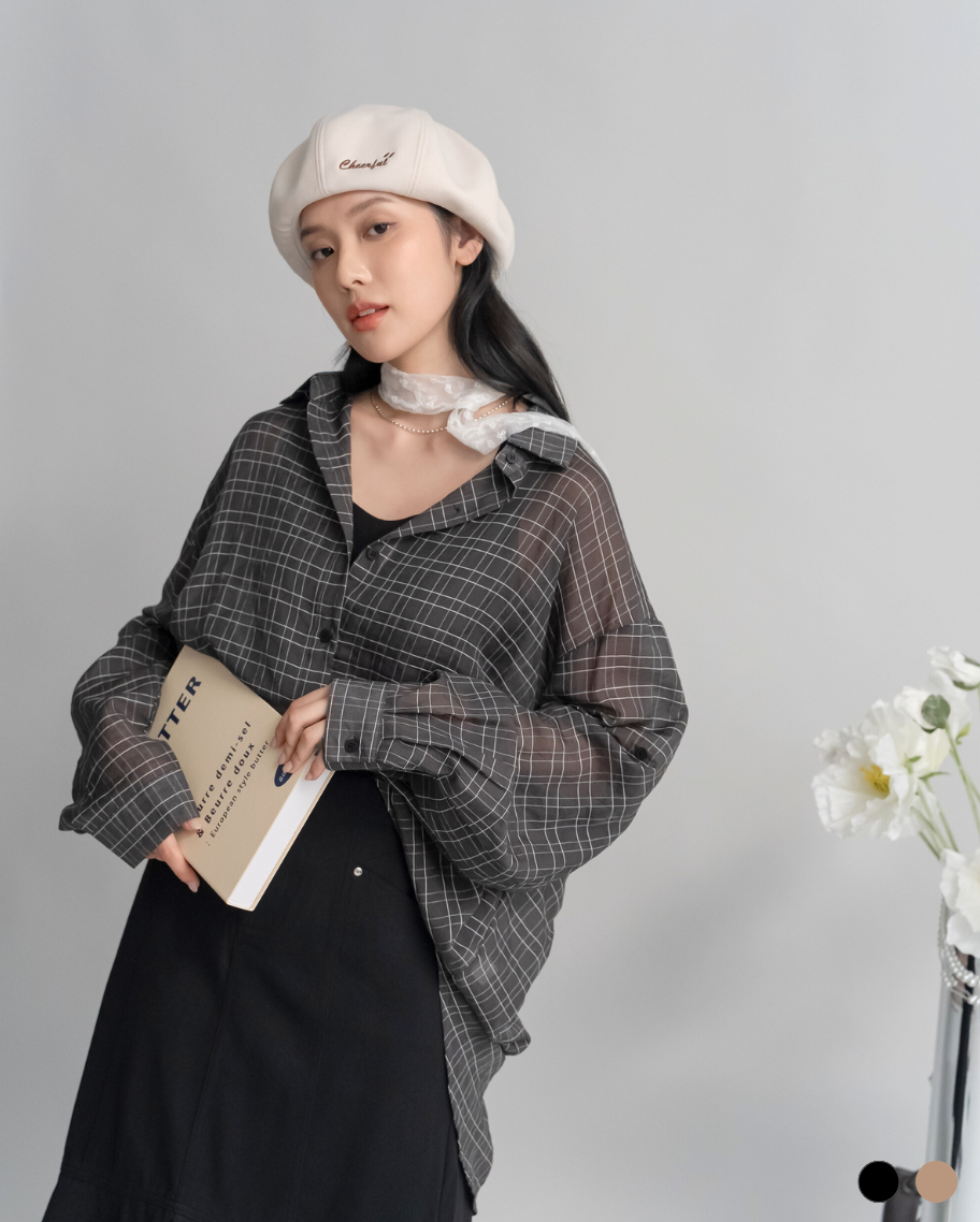 日光格感透膚後交叉襯衫