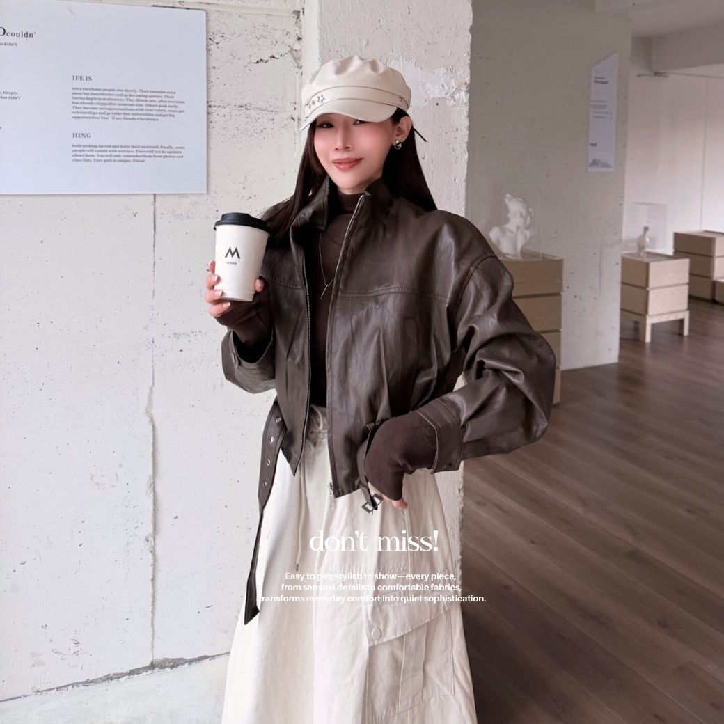 【精緻幹練】DOMISS立領率性短版皮衣-3色 高級氣場外套 皮外套必收(現貨)