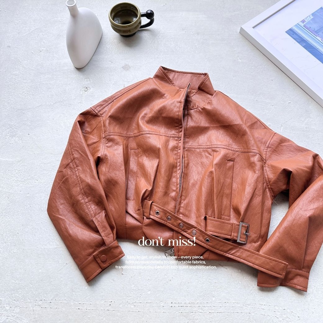 【精緻幹練】DOMISS立領率性短版皮衣-3色 高級氣場外套 皮外套必收(現貨)