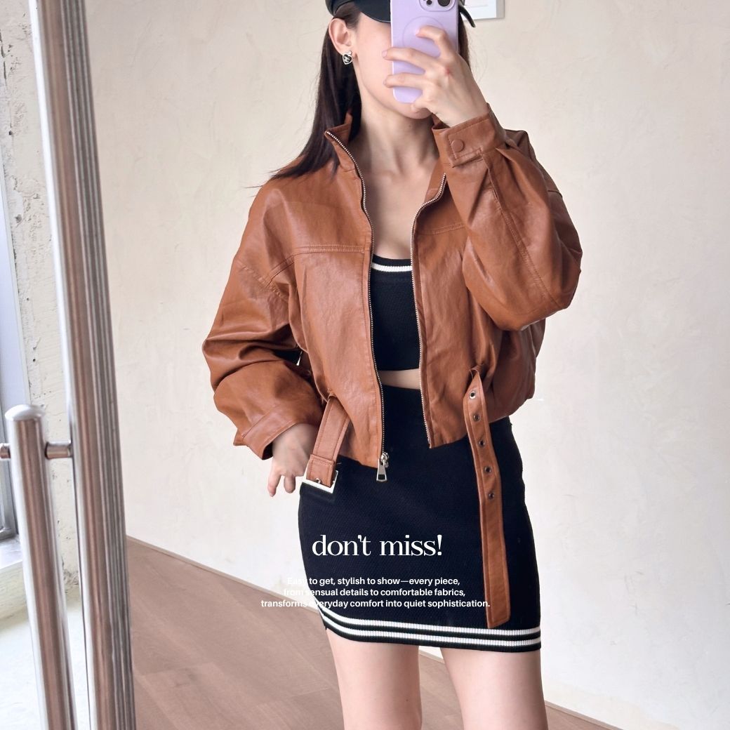 【精緻幹練】DOMISS立領率性短版皮衣-3色 高級氣場外套 皮外套必收(現貨)