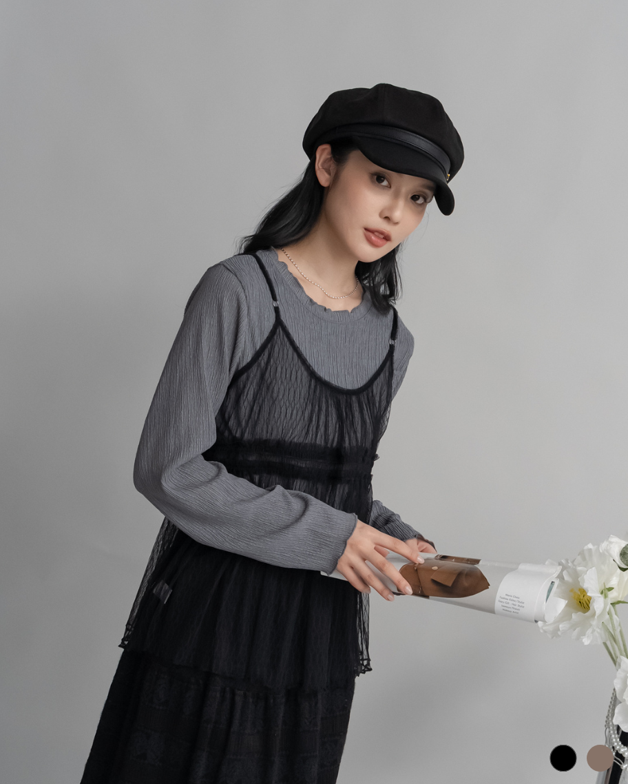 輕紗壓褶感兩件式上衣