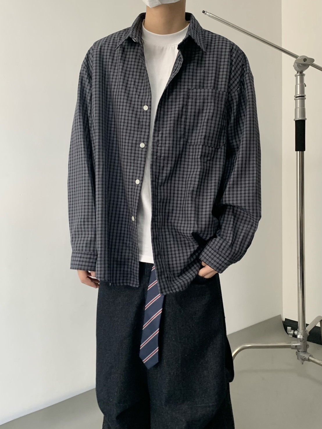 （預購）LT010 日系 左胸口袋 細格紋 長袖襯衫