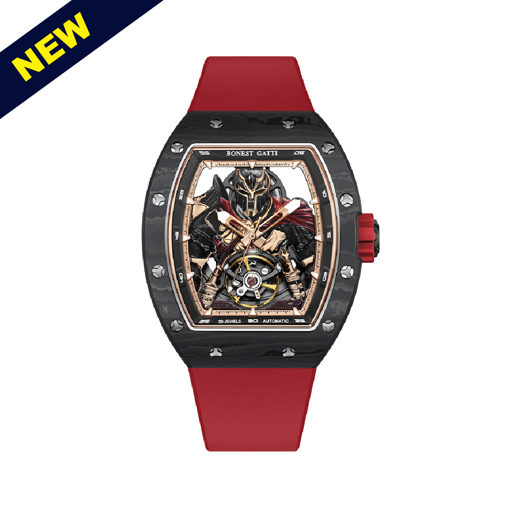 【Bonest Gatti 布加迪】斯巴達勇士系列BG9009 酒桶 碳纖維 鏤空 夜光 氟橡膠 機械 手錶