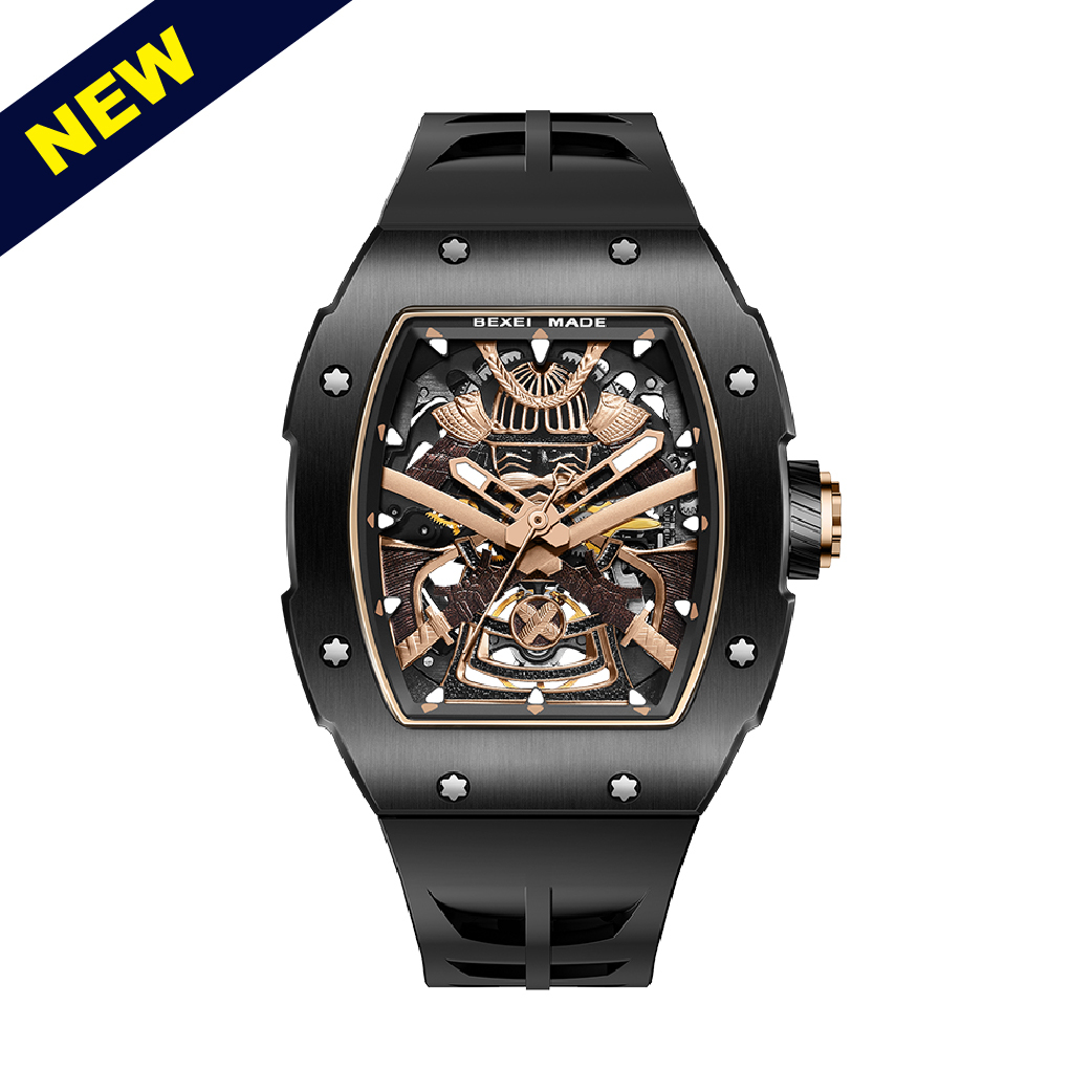 【BEXEI】 黑武士系列-酒桶款 限量 避震 鏤空 夜光 機械 手錶