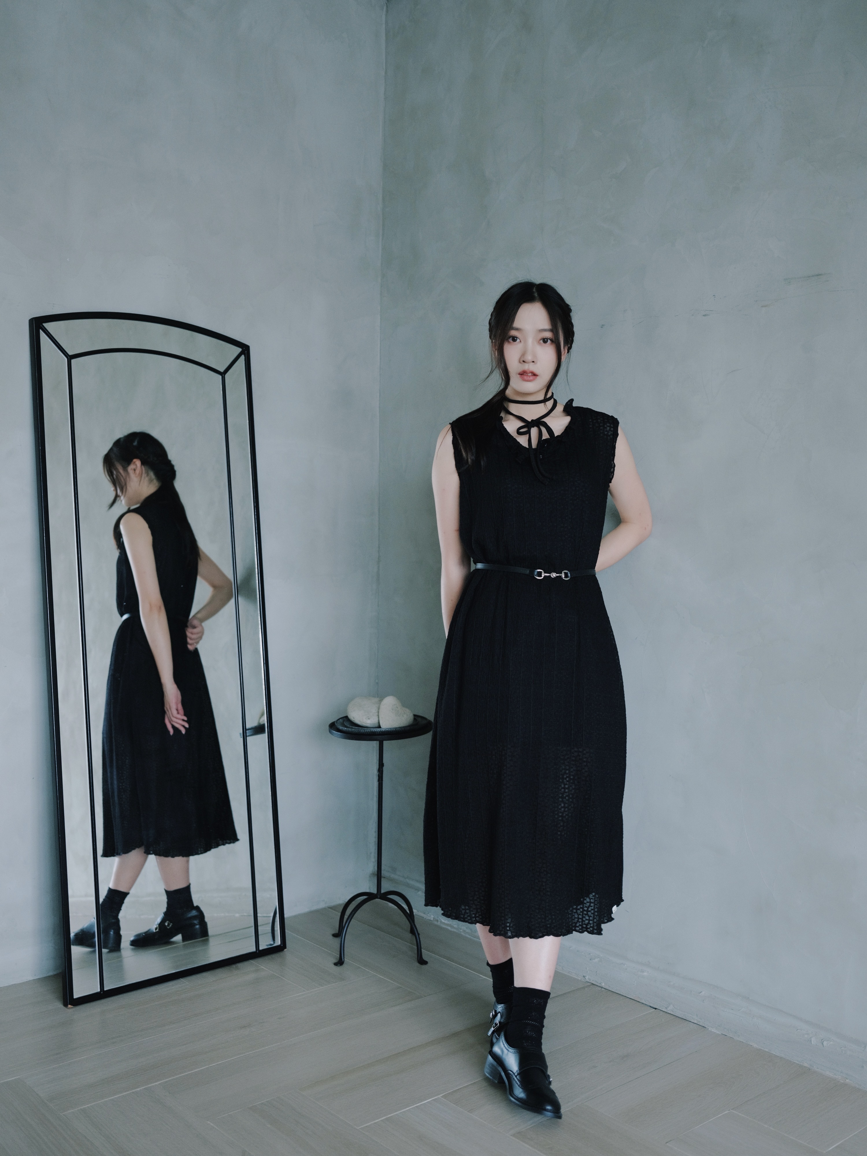 兩色 / 透感木耳領連身裙 (連底裙) / Sheer Ruffled Neck Maxi Dress (With Inner Slip)