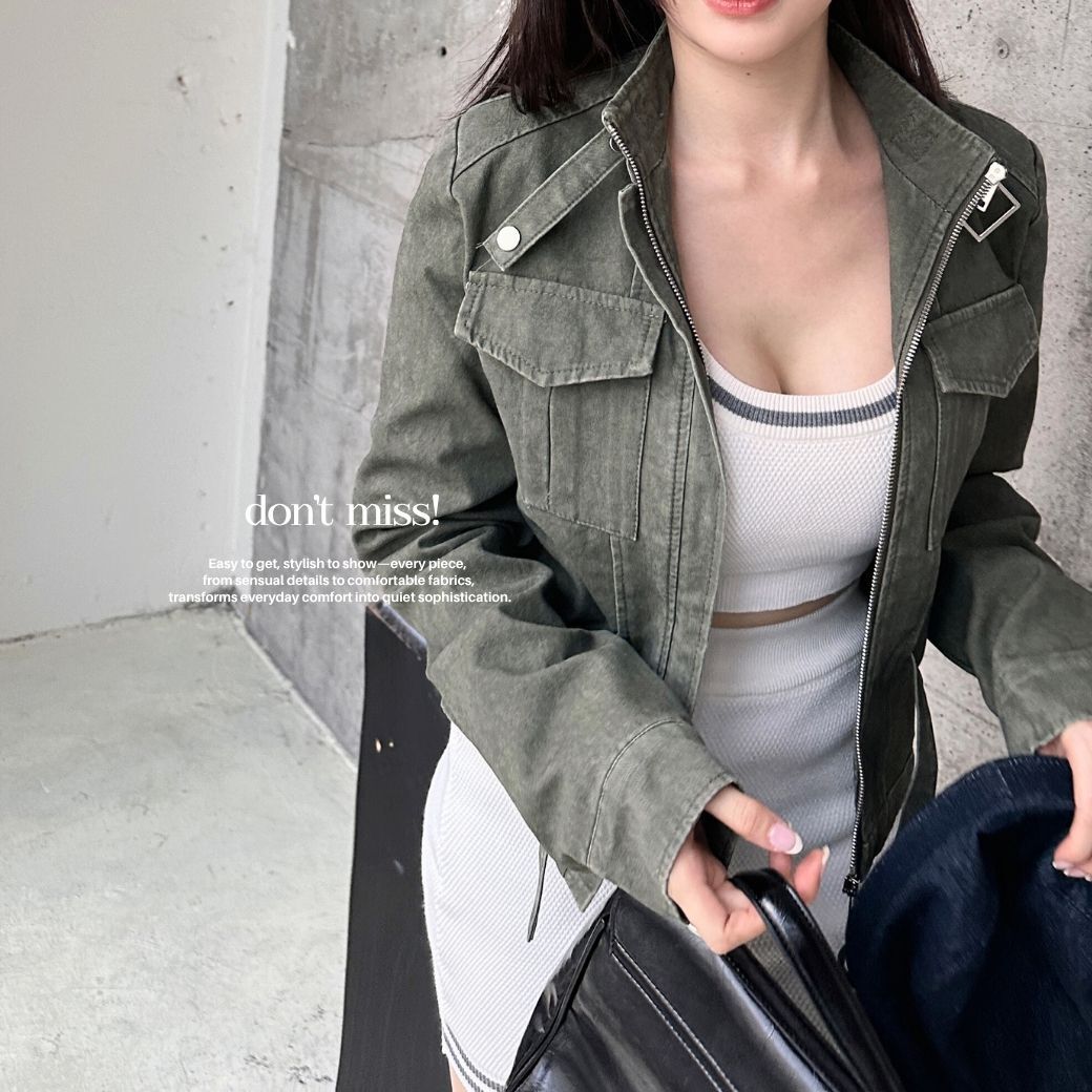 【復古騎士風】DOMISS立領短版騎士牛仔外套 (現貨)