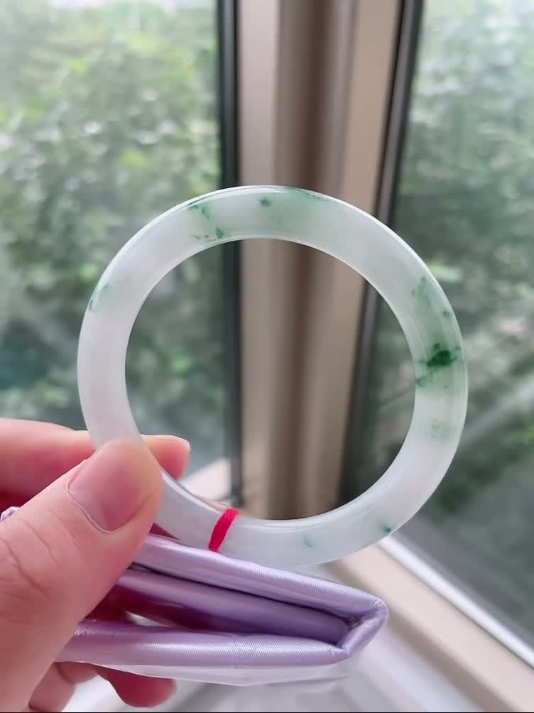 冰飄花翡翠圓條手鐲,天然翡翠A玉, 緬甸玉, Jade, Jadeite