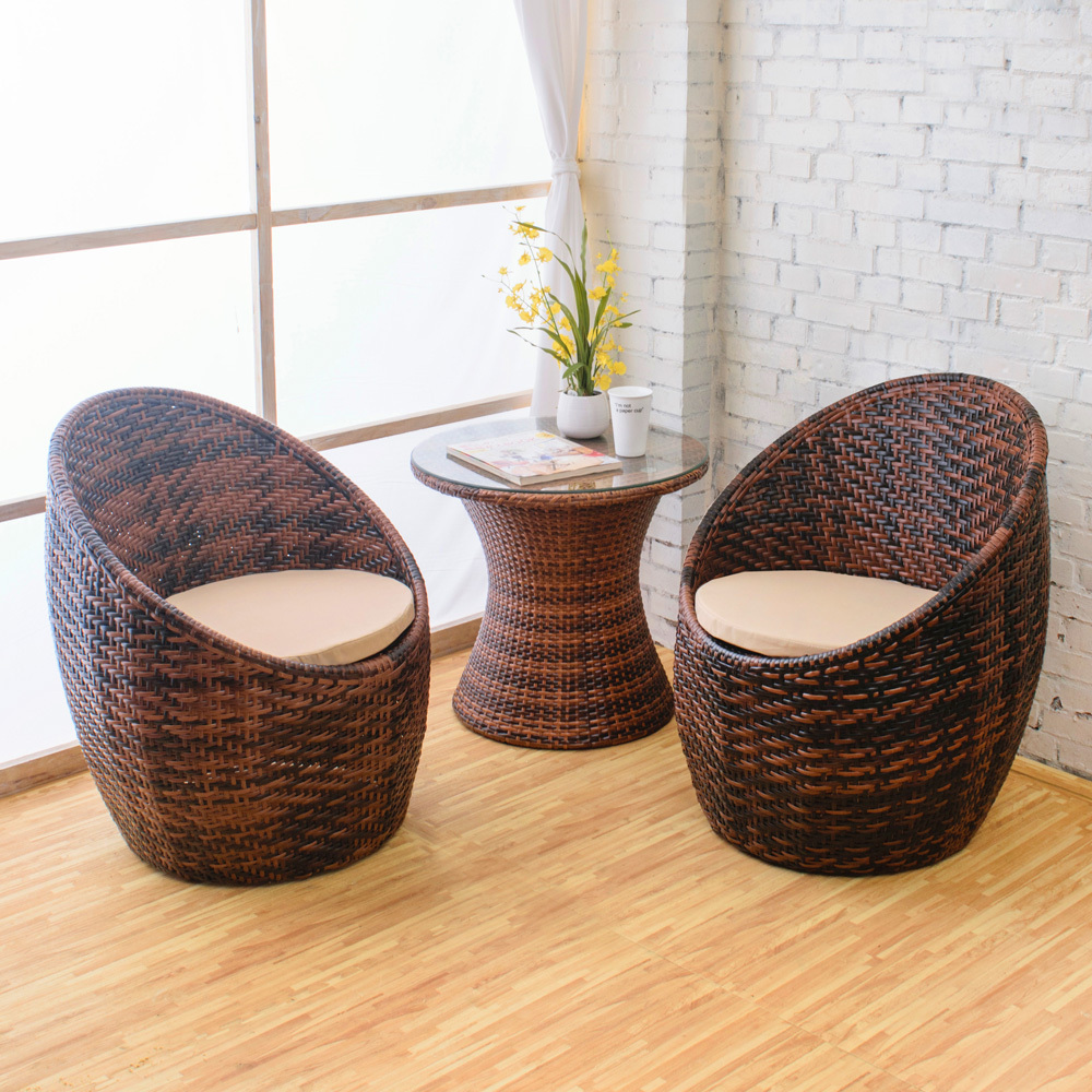 渡假風休閒藤編桌椅組(一桌二椅)