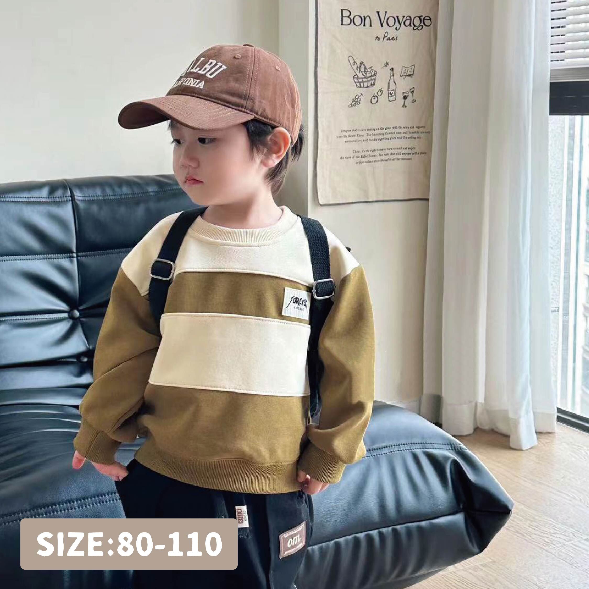 【H35230】潮流字母小標撞色拼接上衣