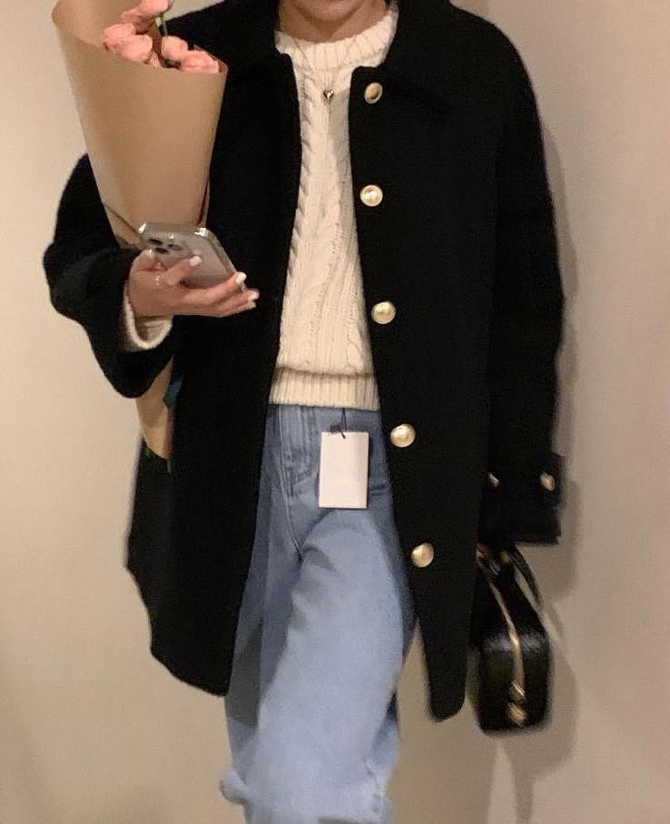 韓國 - 大金色鈕扣羊絨褸(30%羊毛）