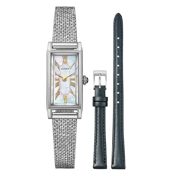 CITIZEN 星辰 Kii Eco-Drive Lady's Watch EG7043-33D Rose Gold Plating / EG7040-74D Stainless Steel (with Calf Leather Strap) 長方型 手鏈光動能 女裝腕錶 附有小牛皮錶帶以供替換 限量800隻