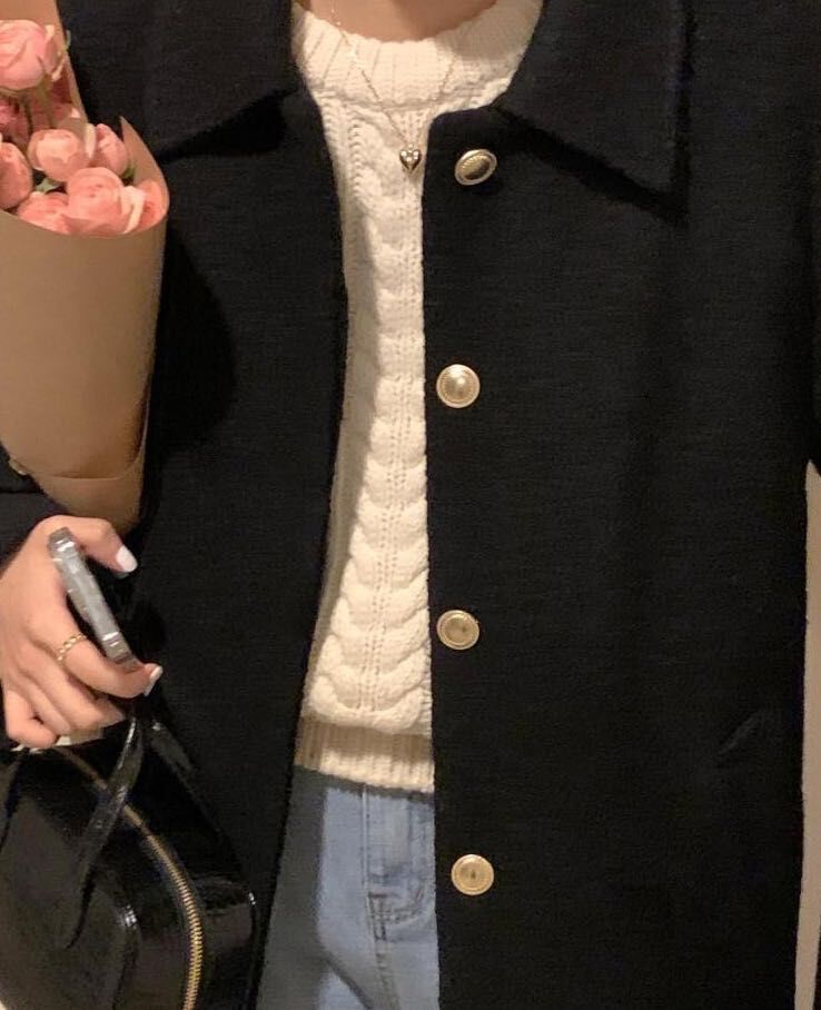 韓國 - 大金色鈕扣羊絨褸(30%羊毛）