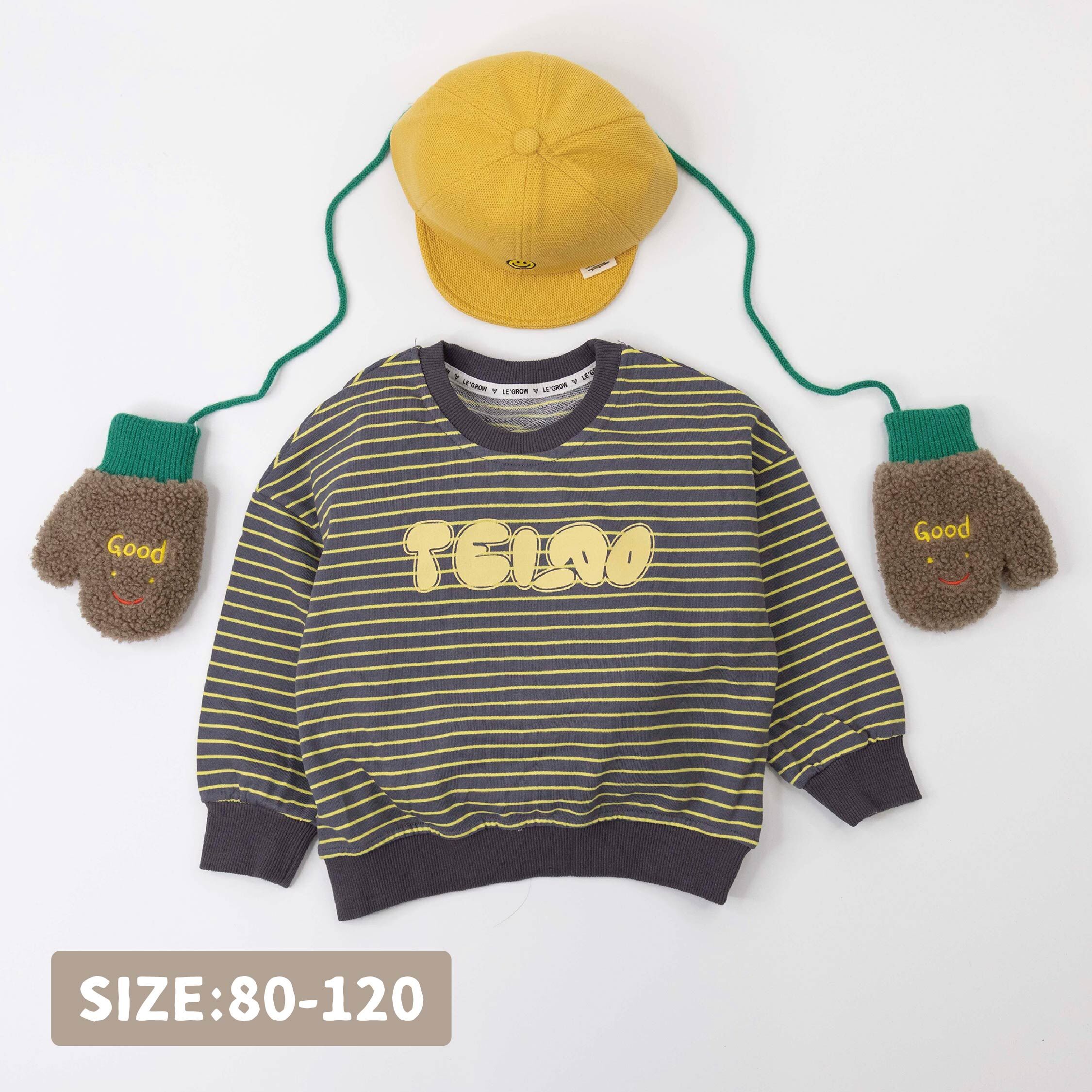 【H35528】可愛胖胖字母條紋上衣