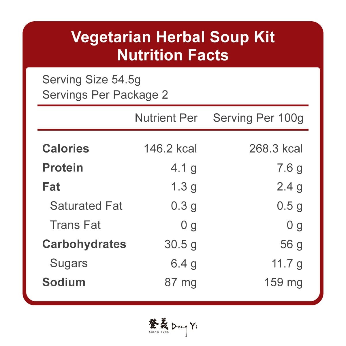 登義蔬食湯營養標示