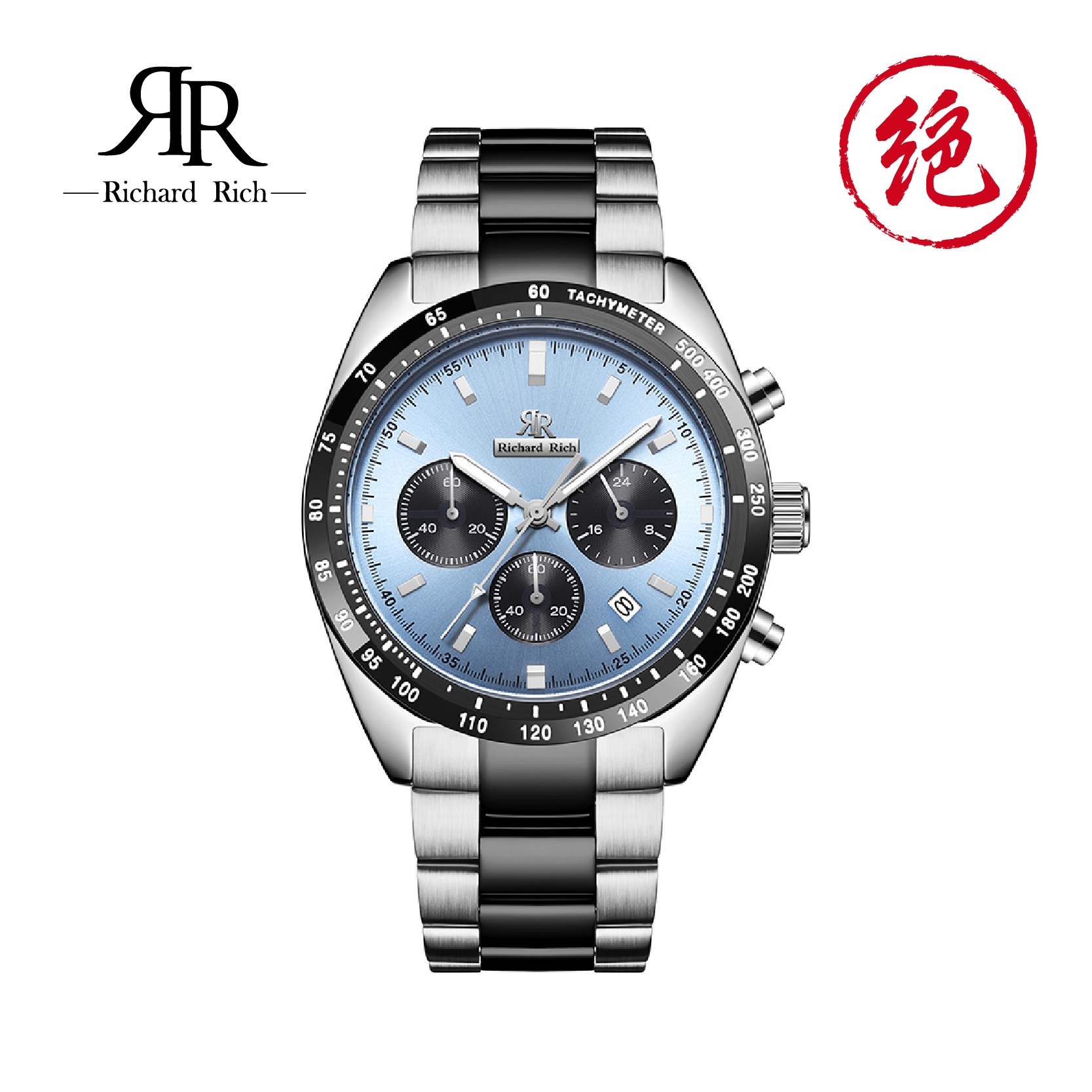 【Richard Rich】RR 星際霸主系列 RCR-19-S05* 銀黑帶藍面 計時真三眼六針 陶瓷圈 隕石面 不鏽鋼 手錶 -
