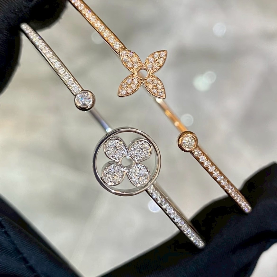 18k lv經典三款老花”Blossom三件組高奢定製手鐲