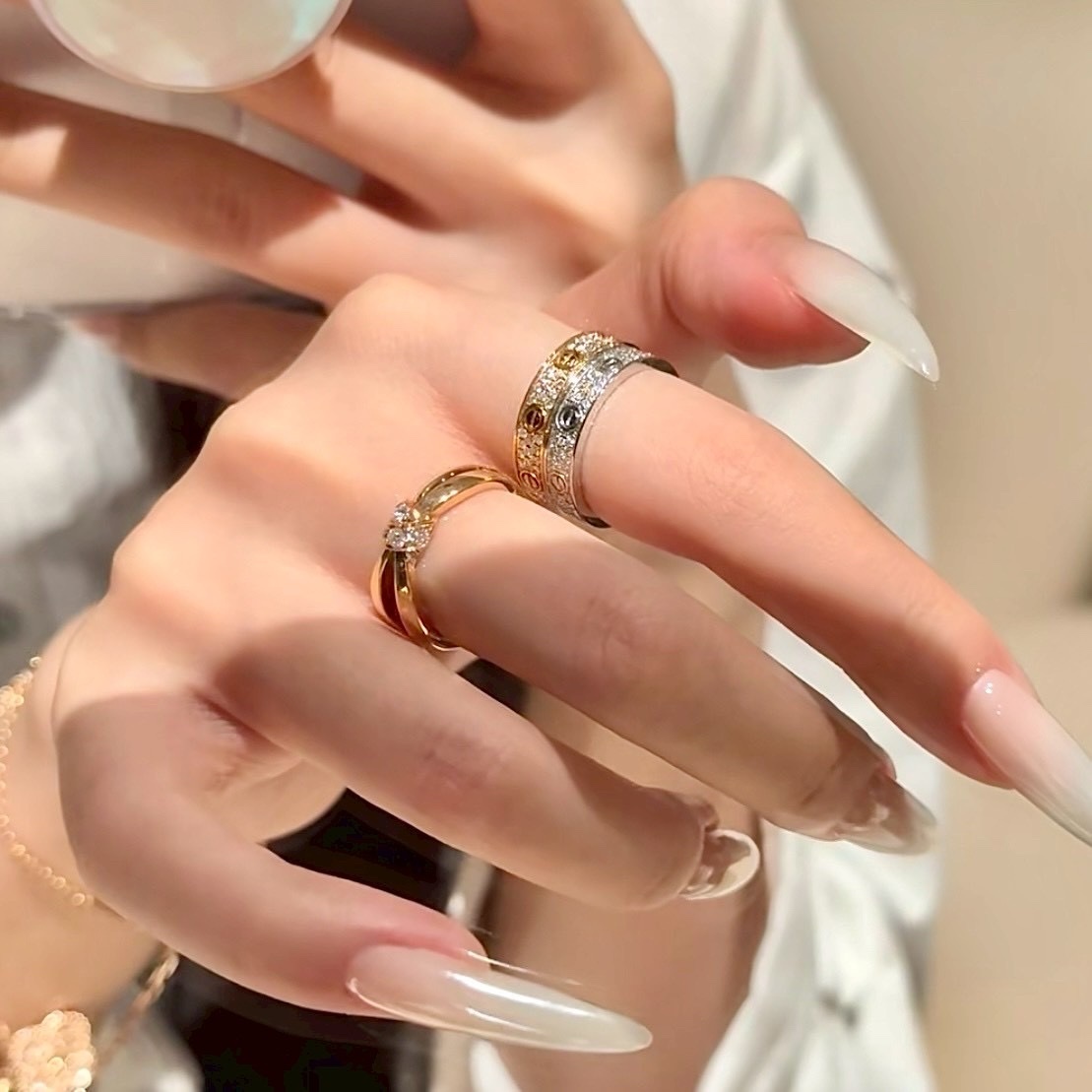 【小號4.2mm】18k ct”Love滿天星鑽釘高奢定製戒