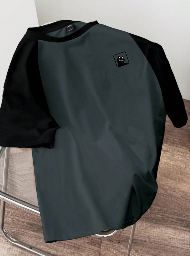 KADMAX大尺碼-大碼男插畫貓拼色短袖TEE〈KSMS2584〉