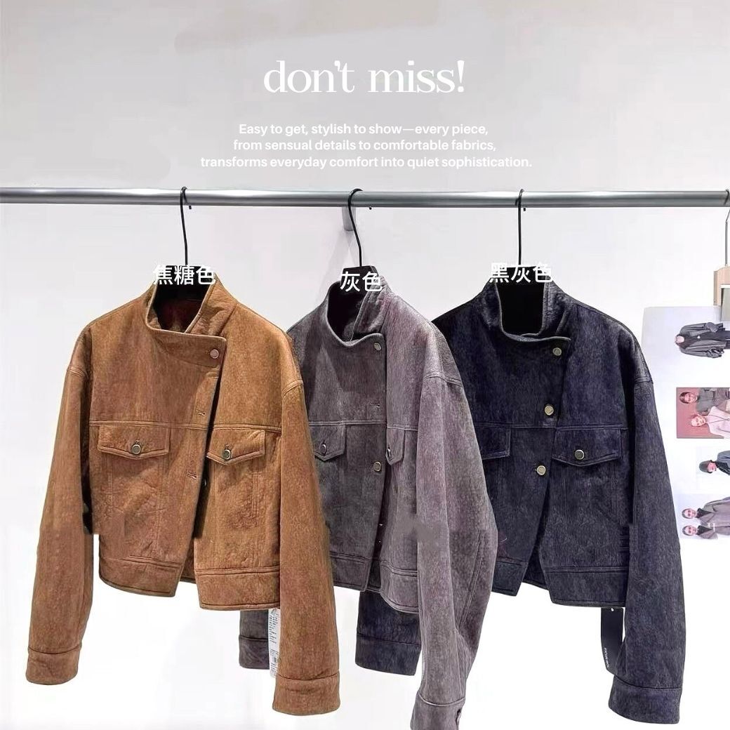 【文藝感絲絨外套】DOMISS秋冬短版外套 立體麂皮質感 × 海島絲絨外套(現貨)